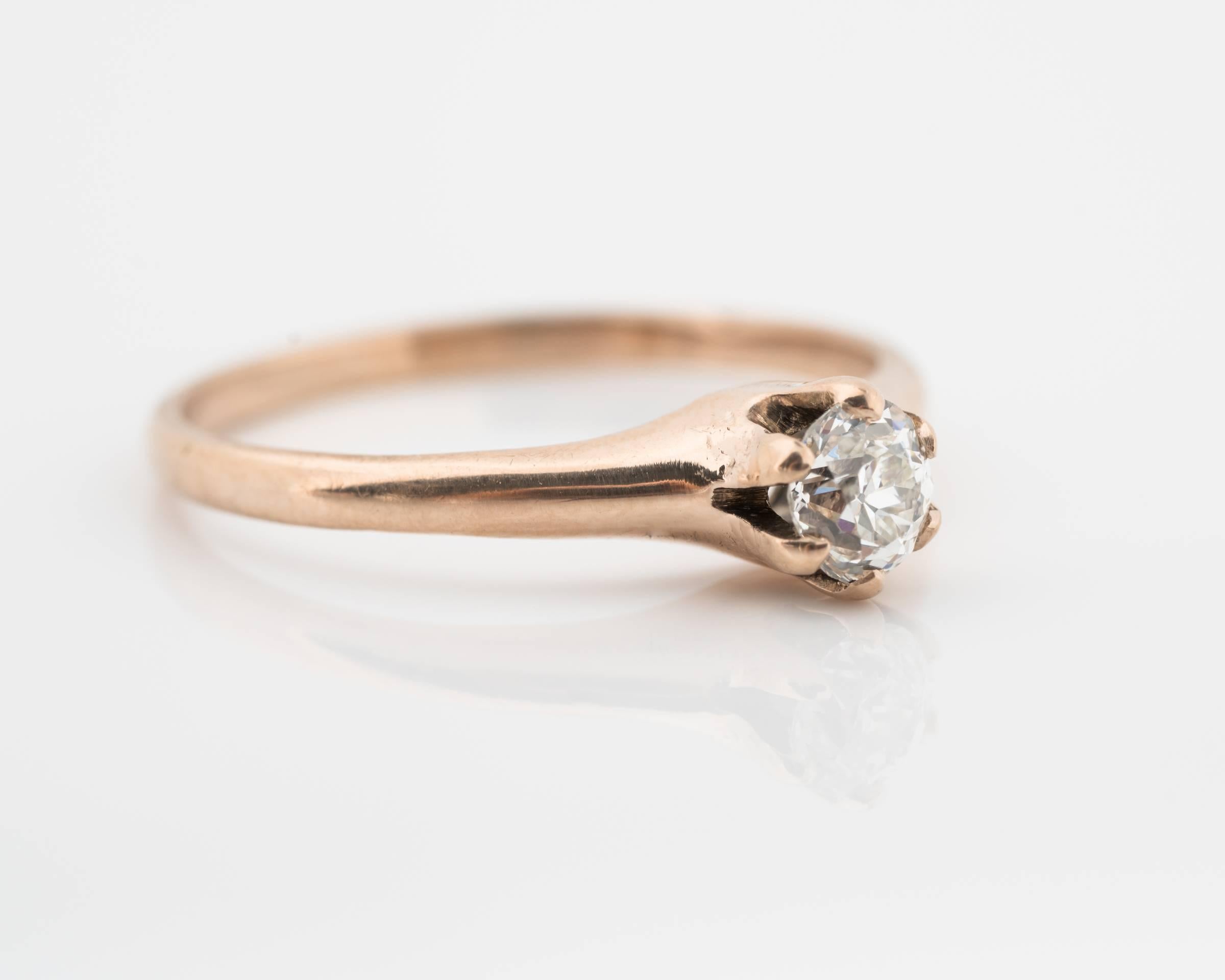 1900er Jahre Edwardianischer Verlobungsring, 0,32 Karat Diamant im Alten Minenschliff, 9 Karat Roségold im Zustand „Gut“ im Angebot in Atlanta, GA