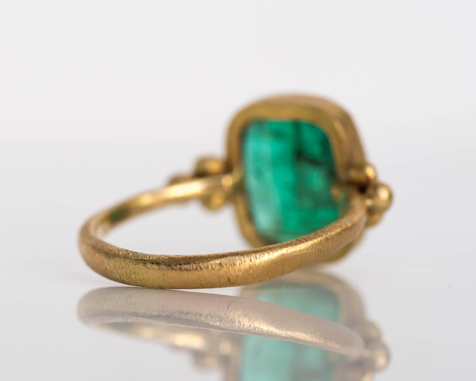 Women's 2000s Yellow Gold Emerald and Diamond Hammered Finish Ring