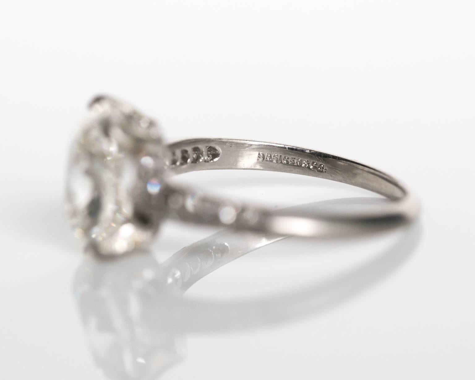 1920s Dreicer & Co Old Mine Brilliant Cut Diamond Platinum Engagement Ring In Excellent Condition In Hicksville, NY