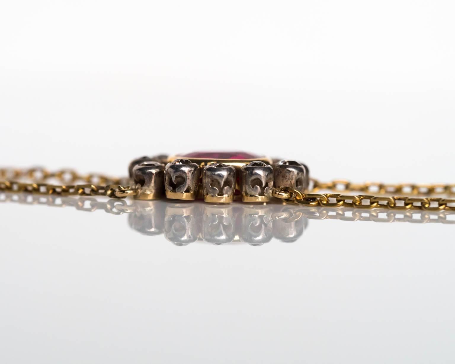 Women's 1890s Victorian Diamond Gold and Synthetic Ruby Necklace For Sale