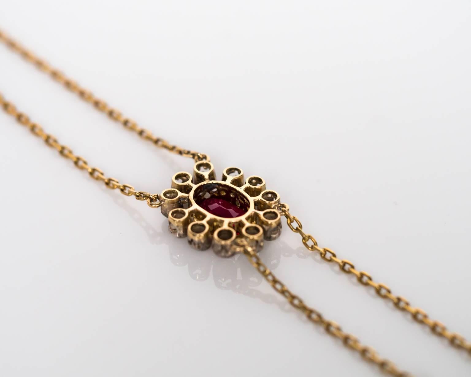 1890s Victorian Diamond Gold and Synthetic Ruby Necklace For Sale 1