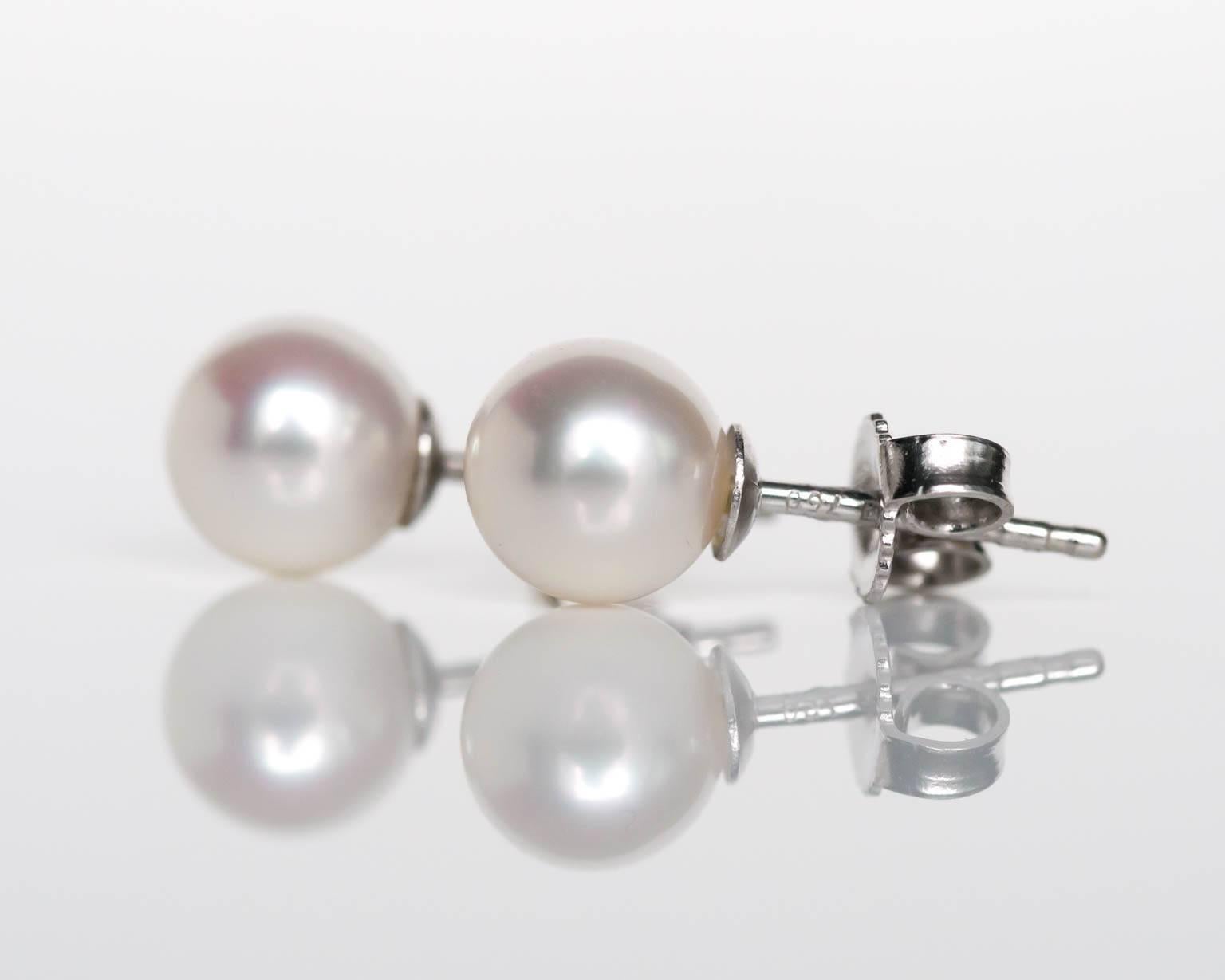 Contemporary 2000s Mikimoto Gold Pushback Setting Pearl Earrings