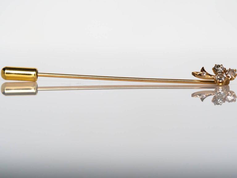 1880s Victorian Era Yellow Gold Diamond Stick Pin For Sale 1