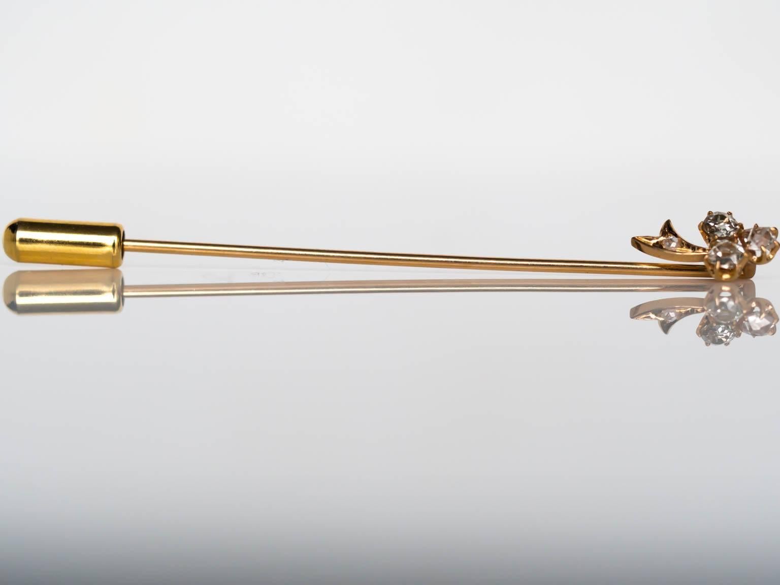 1880s Victorian Era Yellow Gold Diamond Stick Pin 1