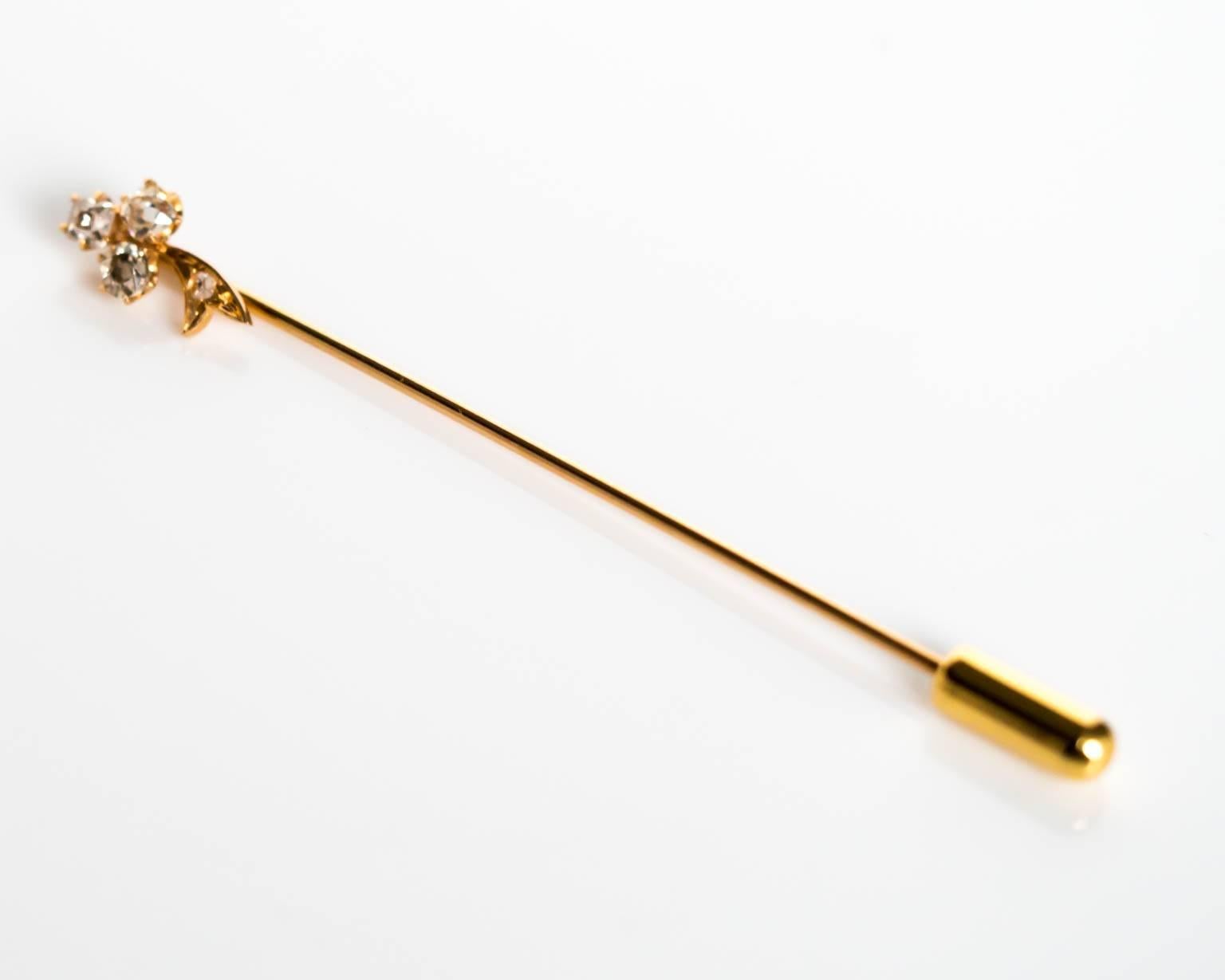 1880s Victorian Era Yellow Gold Diamond Stick Pin 2