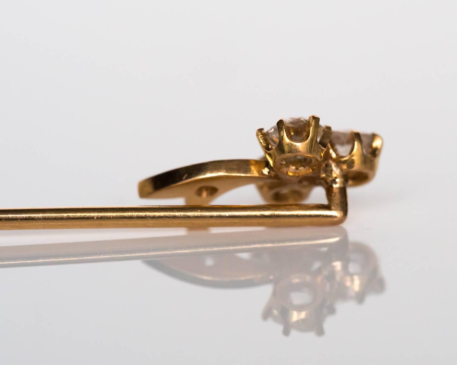 Women's 1880s Victorian Era Yellow Gold Diamond Stick Pin