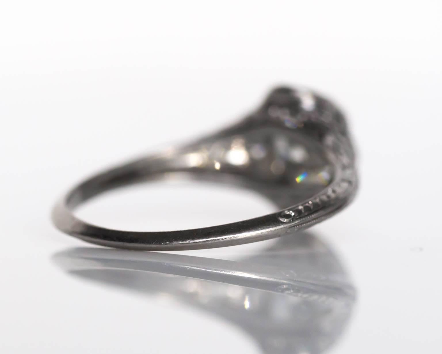 1920s Art Deco Platinum GIA Certified .95 Carat Diamond Engagement Ring 1