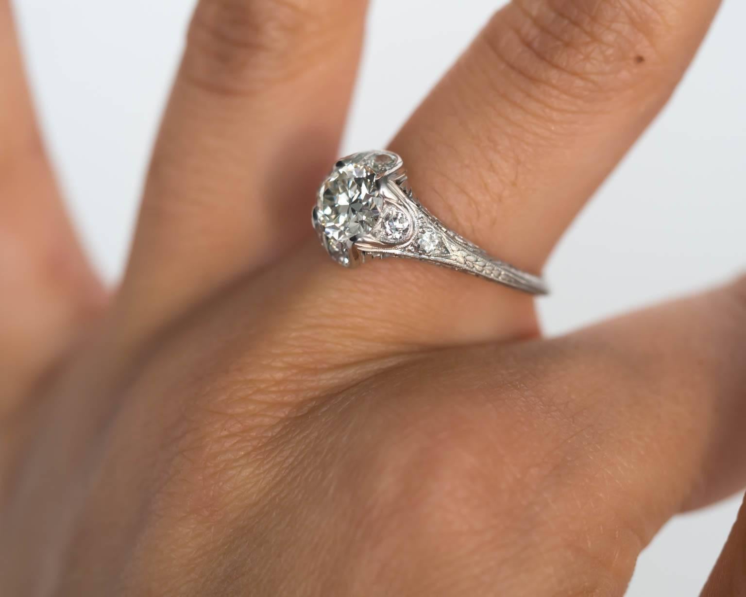 1920s Art Deco Platinum GIA Certified .95 Carat Diamond Engagement Ring 4