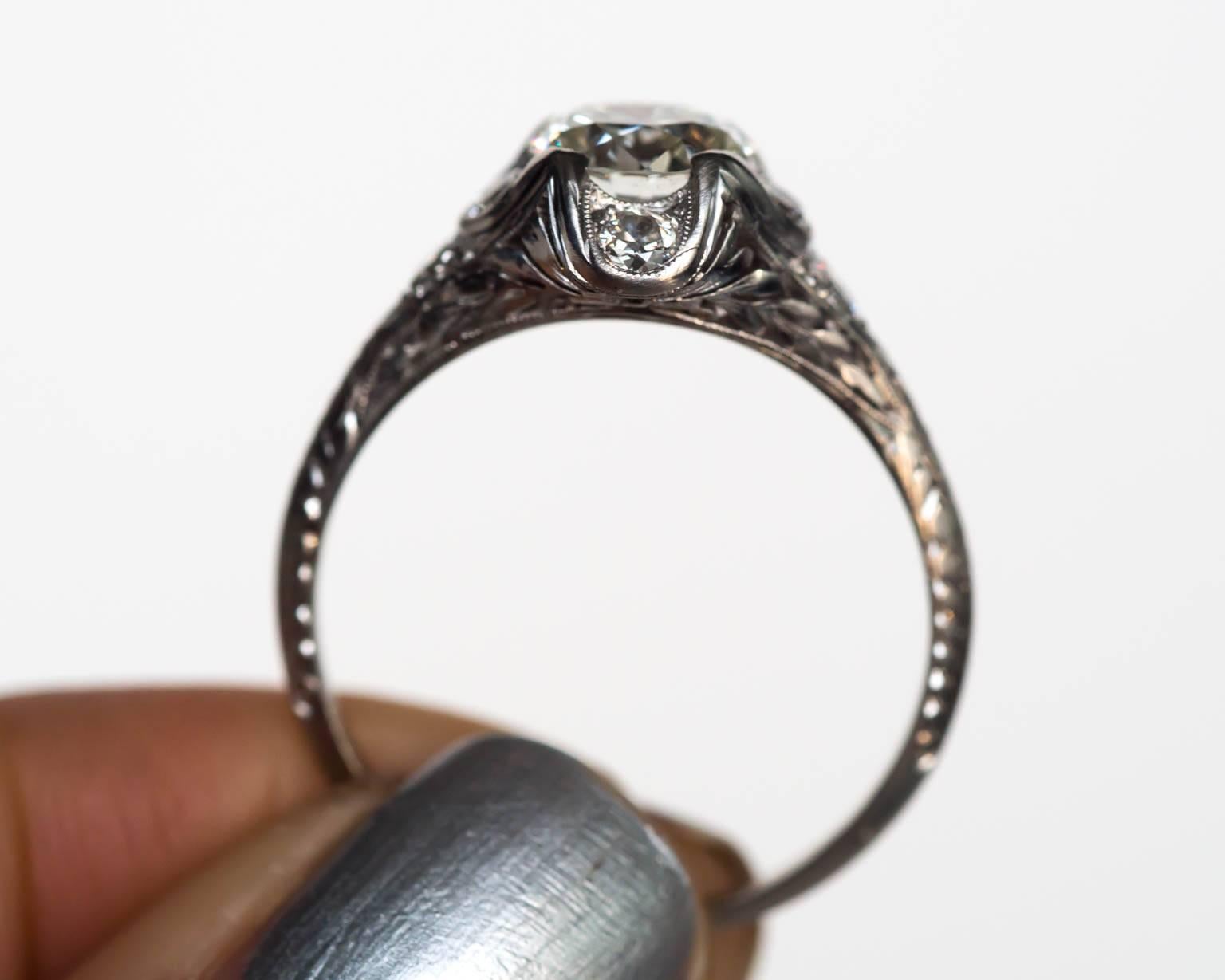 1920s Art Deco Platinum GIA Certified .95 Carat Diamond Engagement Ring 2