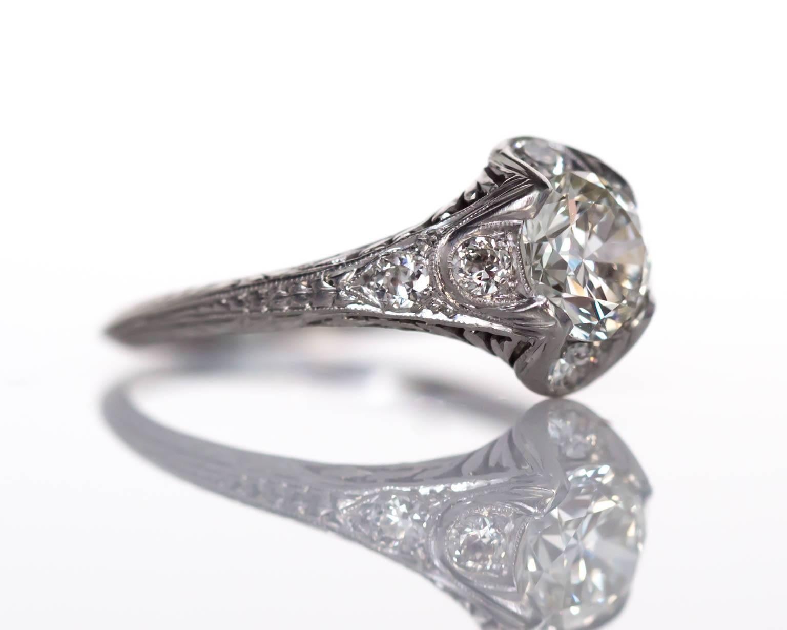 1920s Art Deco Platinum GIA Certified .95 Carat Diamond Engagement Ring In Excellent Condition In Atlanta, GA