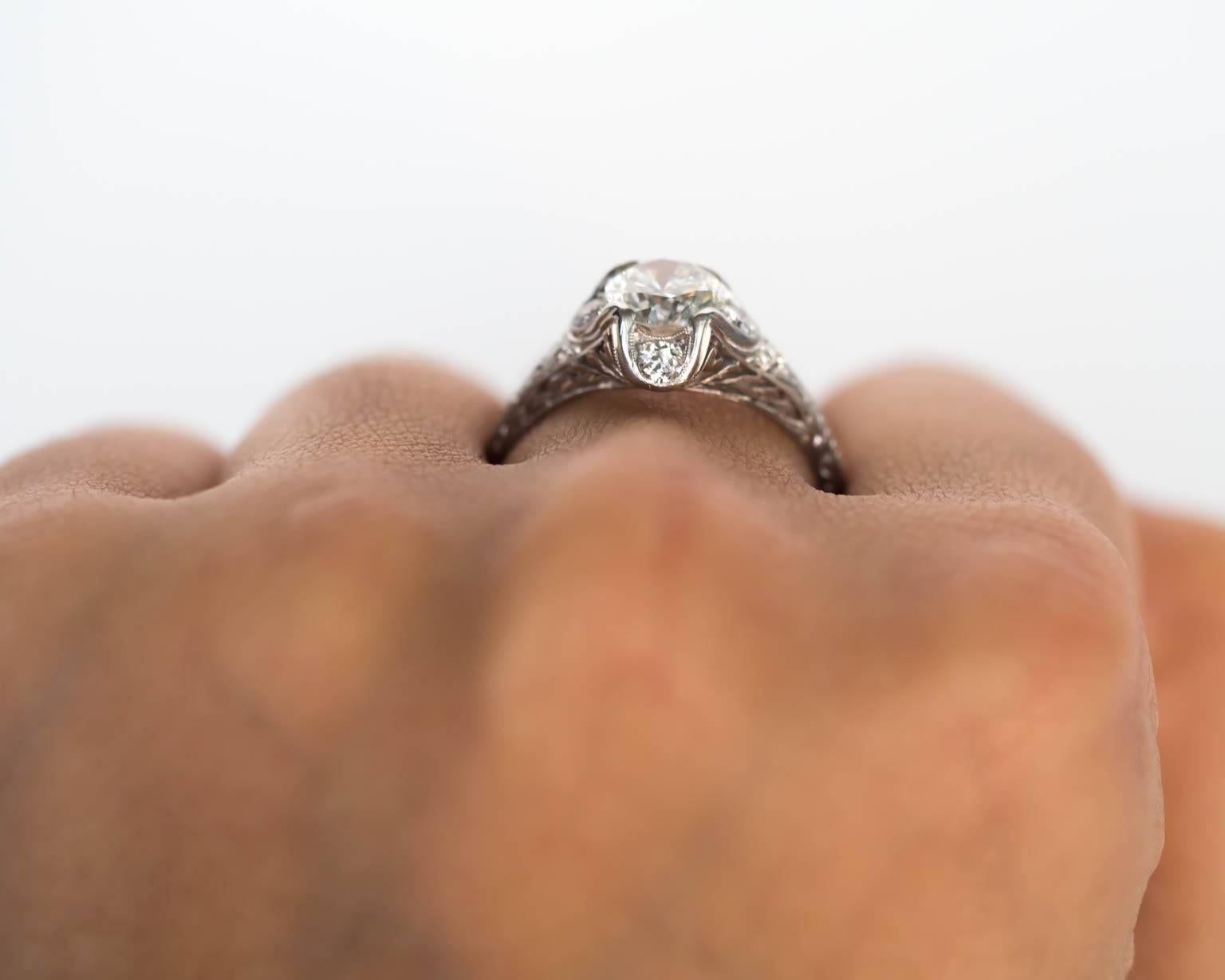 1920s Art Deco Platinum GIA Certified .95 Carat Diamond Engagement Ring 5