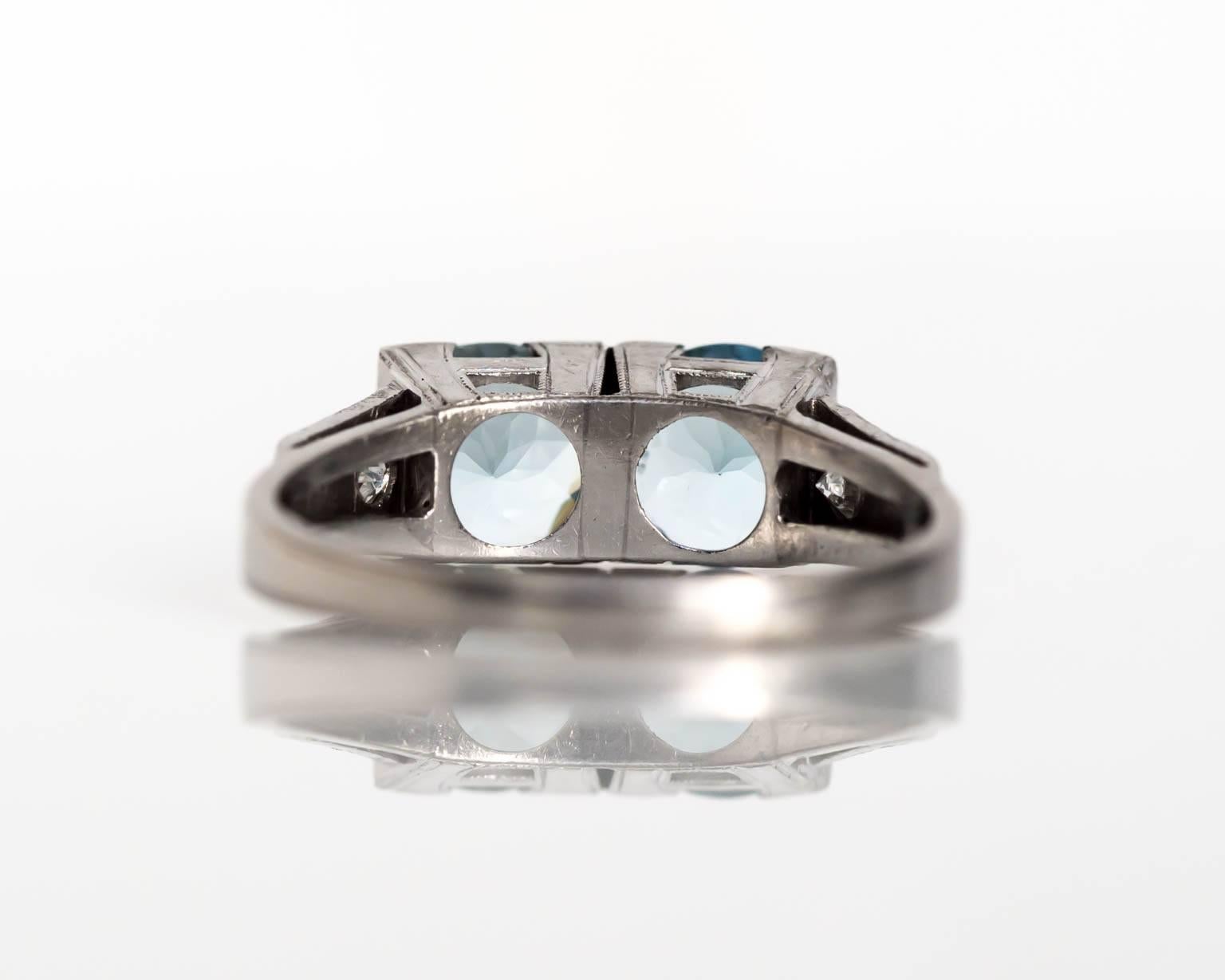 Round Cut 1930s Art Deco Platinum London Blue Topaz and Diamond Engagement Ring For Sale