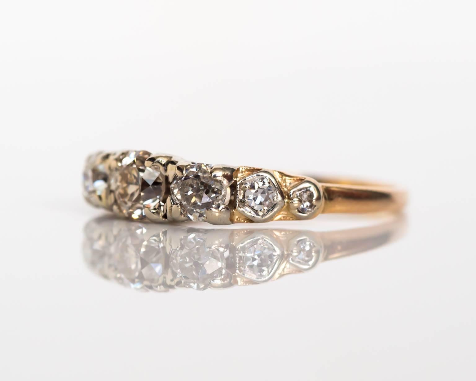 Item Details: 
Ring Size: 8
Metal Type: 14 Karat Yellow Gold & Platinum Prongs
Weight: 2.9 grams

Diamond Details:
Carat Weight: 1.10 Carat, total weight
Color: I-J
Clarity: SI