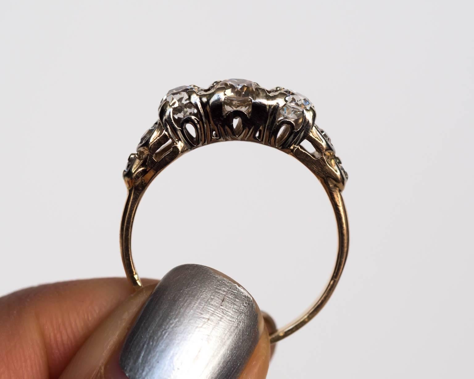 1900s Edwardian Yellow Gold and Platinum Prong Diamond Engagement Ring 1