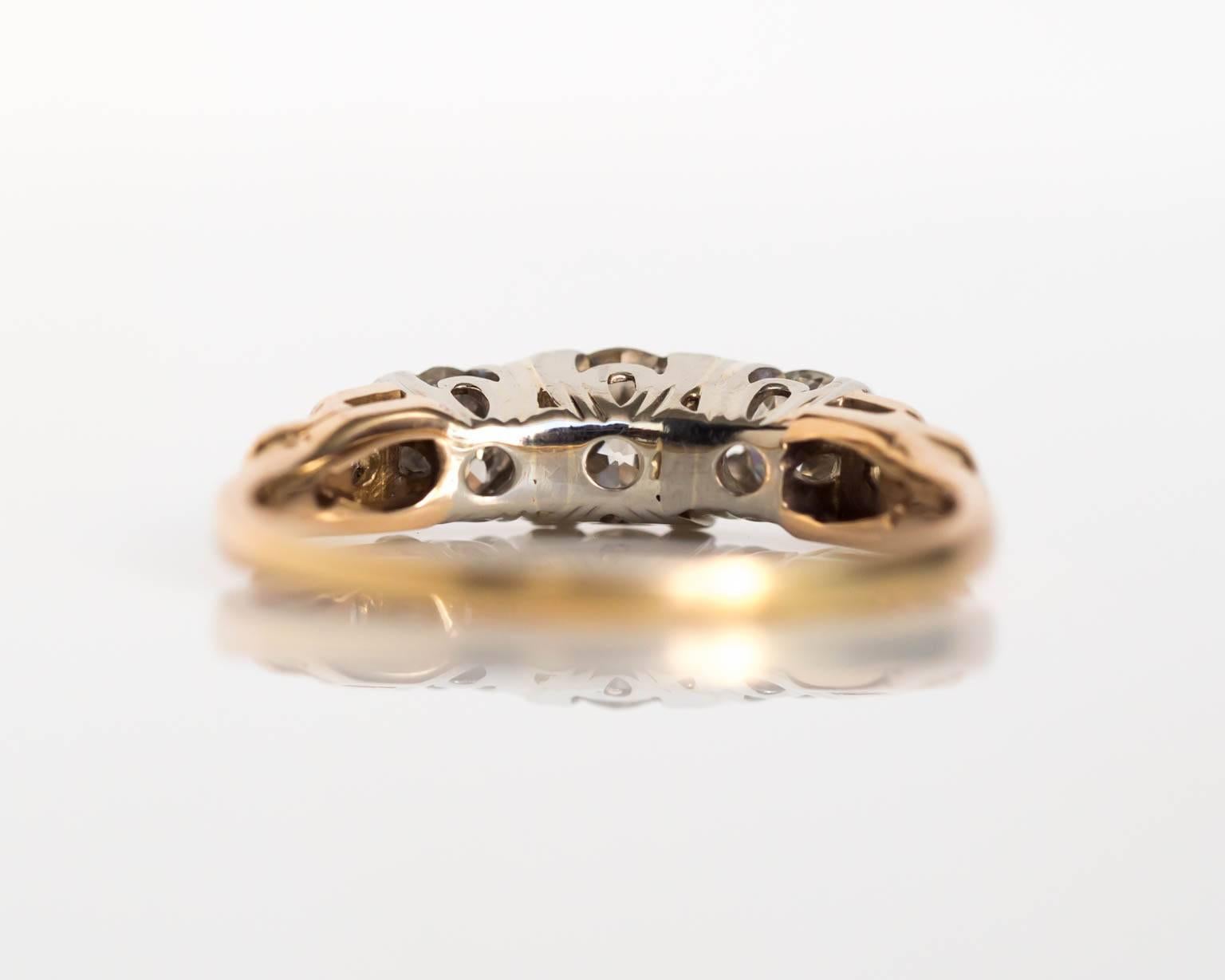 1900s Edwardian Yellow Gold and Platinum Prong Diamond Engagement Ring In Excellent Condition In Atlanta, GA