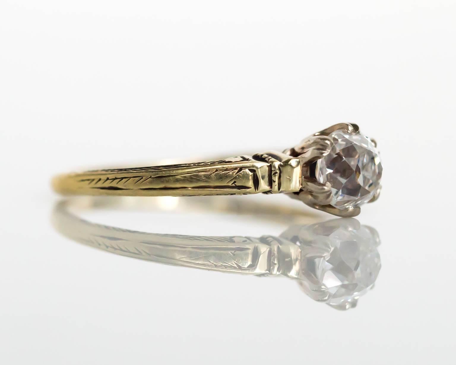 1890s Victorian Yellow Gold GIA Certified .63 Carat Diamond Engagement Ring In Excellent Condition In Hicksville, NY