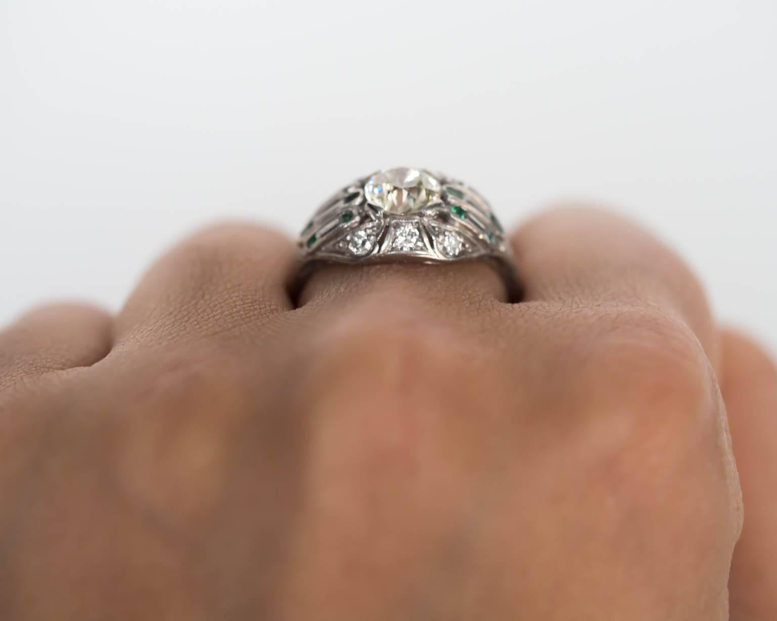 1920s Art Deco Emerald Diamond Platinum Engagement Ring For Sale 2