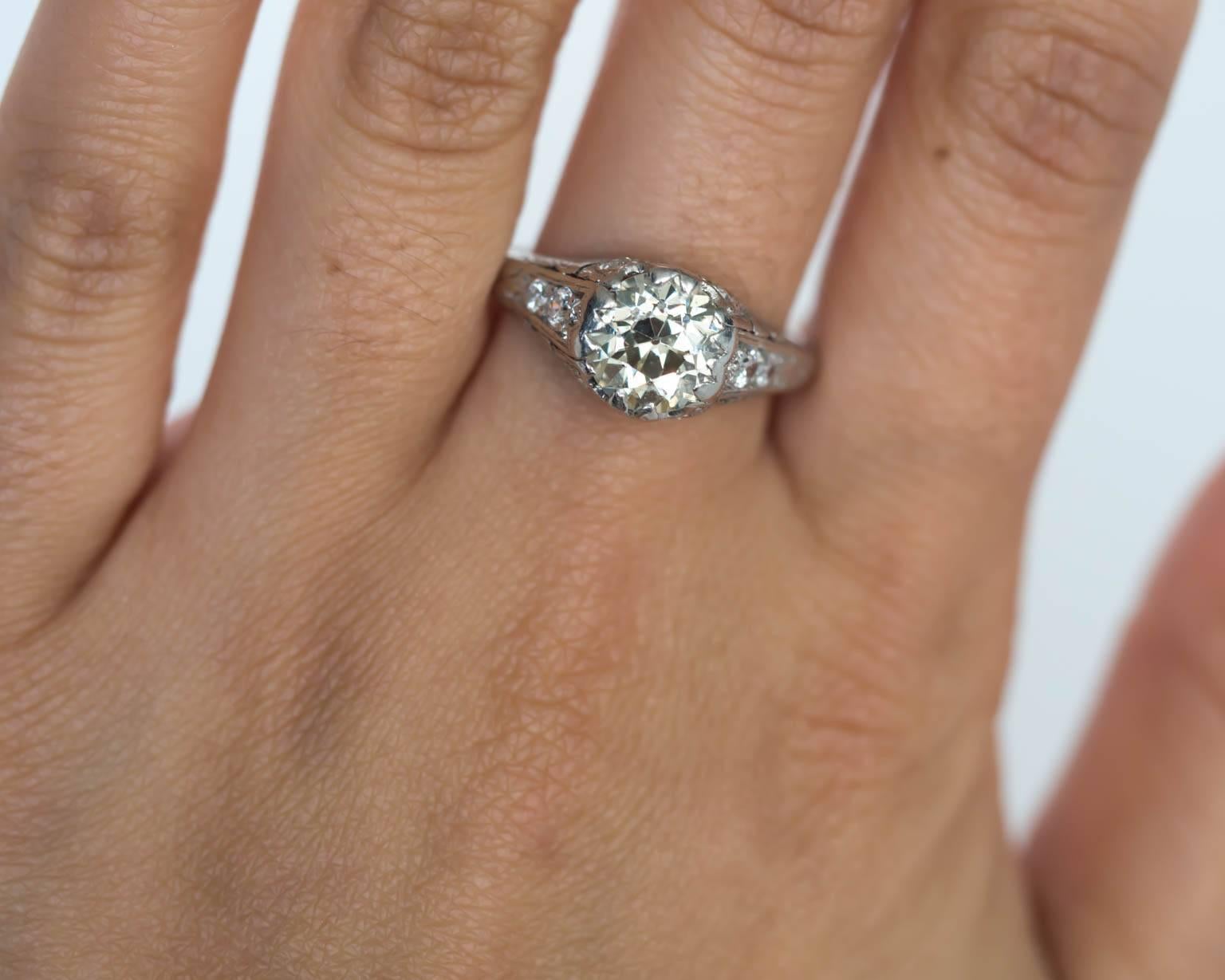 1910 Antique Edwardian 1.78 Carat Diamond Platinum Engagement Ring In Excellent Condition For Sale In Atlanta, GA