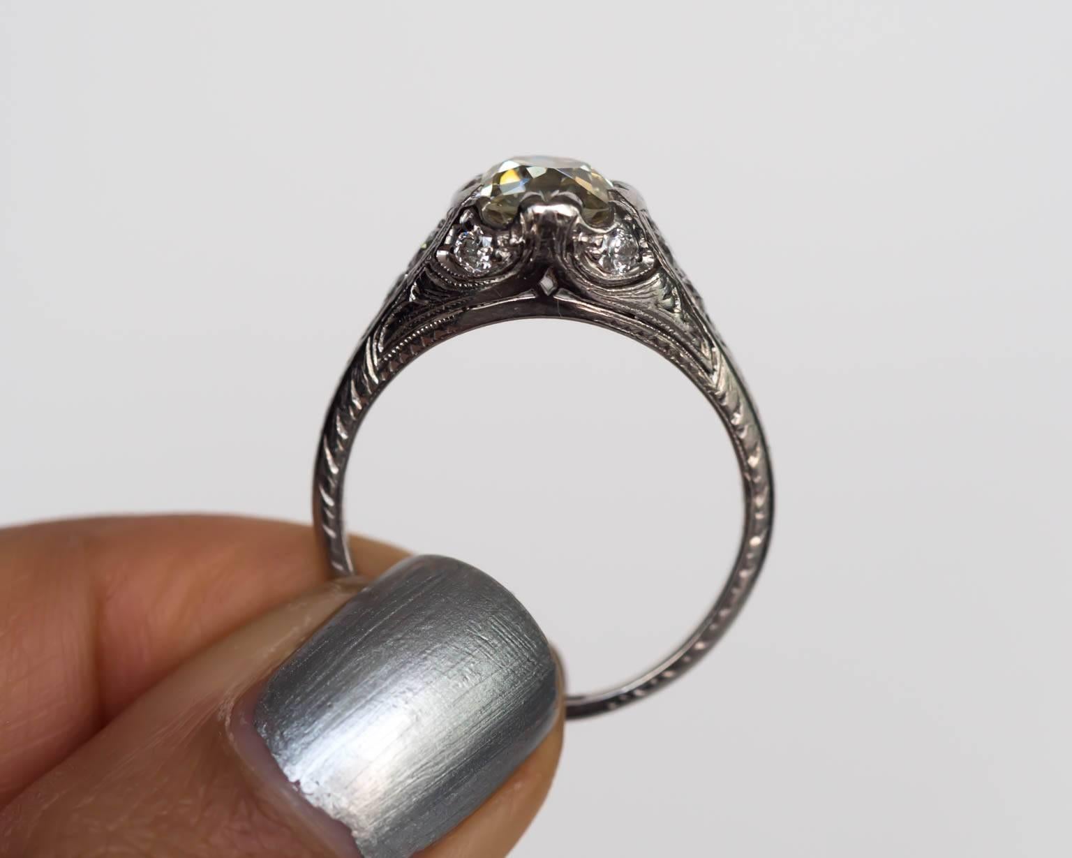 Old European Cut 1910 Antique Edwardian 1.78 Carat Diamond Platinum Engagement Ring For Sale