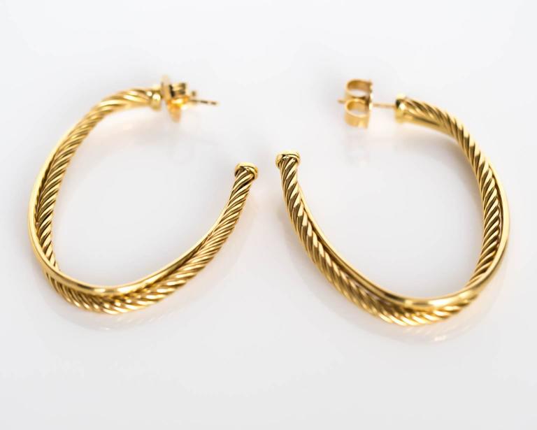 2000s David Yurman Gold Cable Cross Hoop Earrings For Sale at 1stDibs
