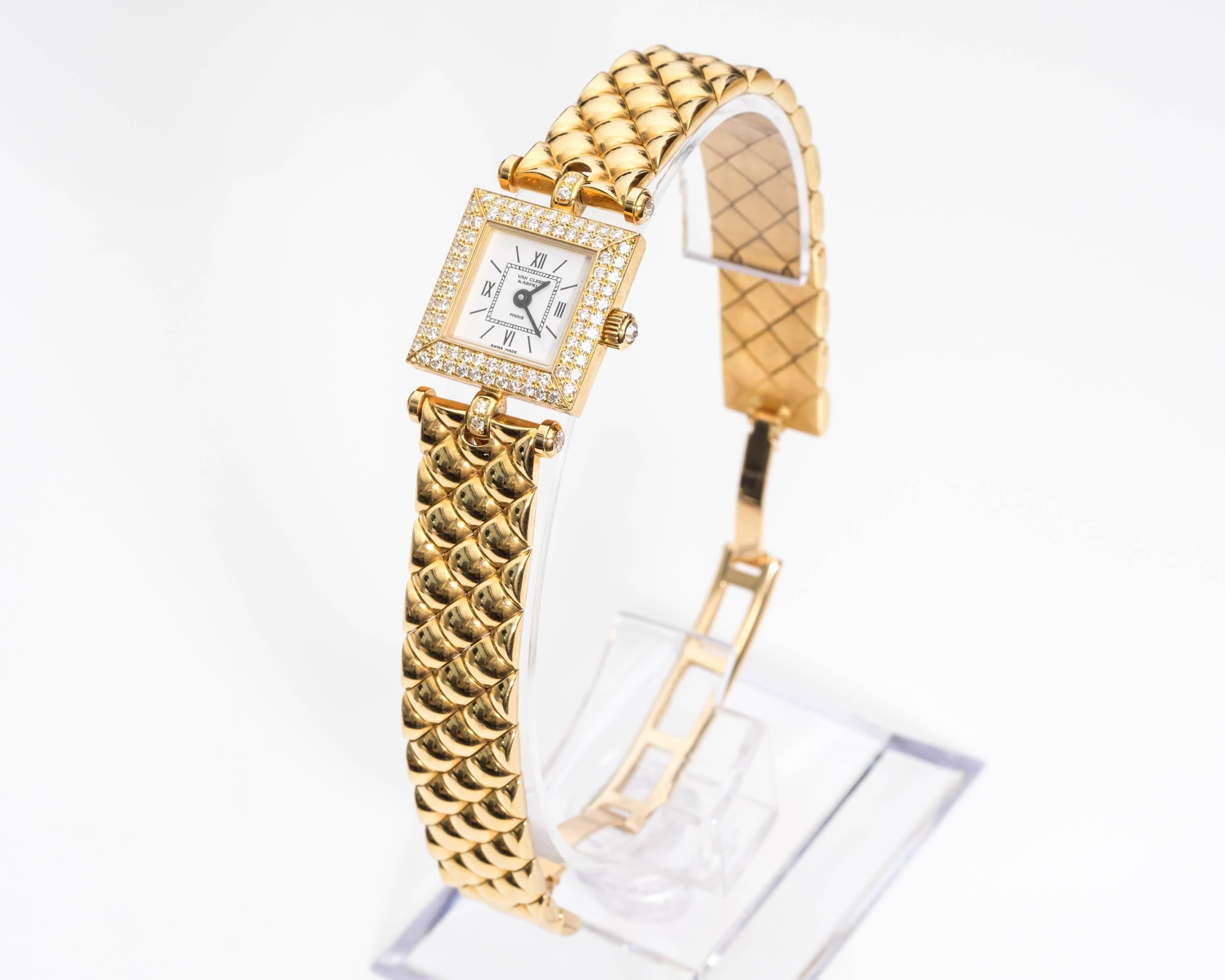 Van Cleef & Arpels Ladies Classique Diamond Bezel Quartz Wristwatch In Excellent Condition In Atlanta, GA