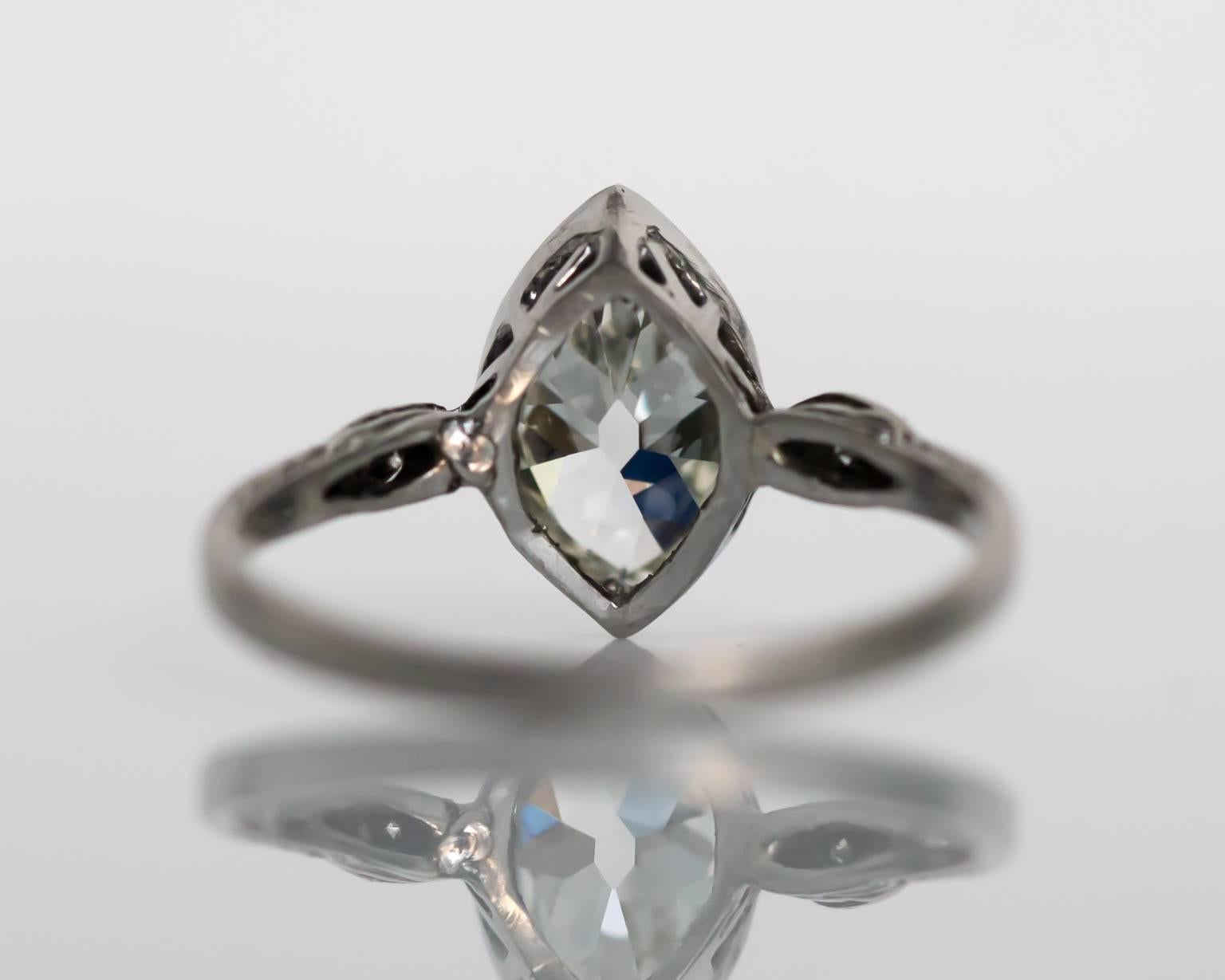 Antique 1910 Edwardian GIA Certified 1.56 Carat Diamond Platinum Engagement Ring In Excellent Condition In Atlanta, GA
