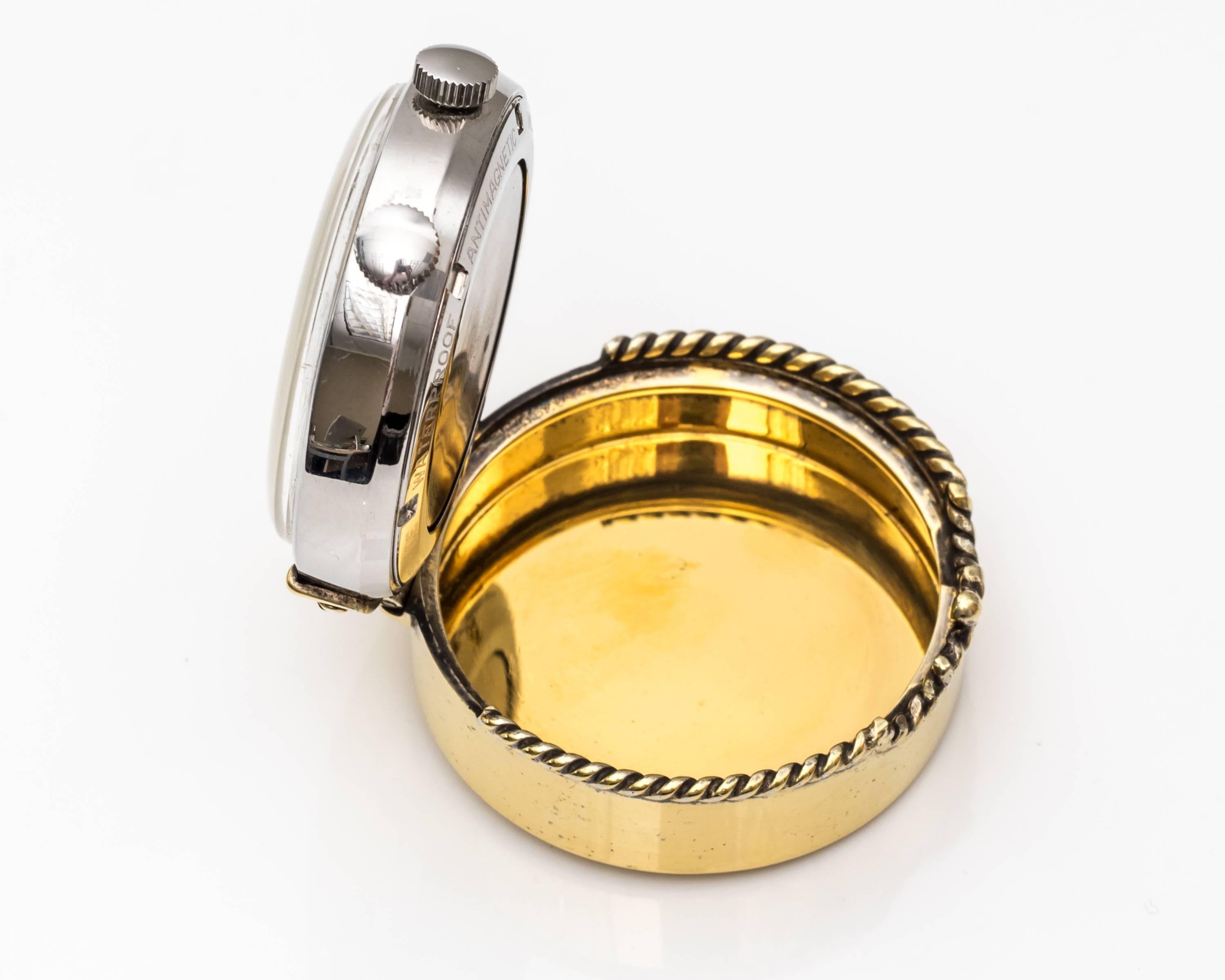 1950er Cartier Reisewecker- Alarmuhr aus Sterlingsilber und vergoldetem Silber 1