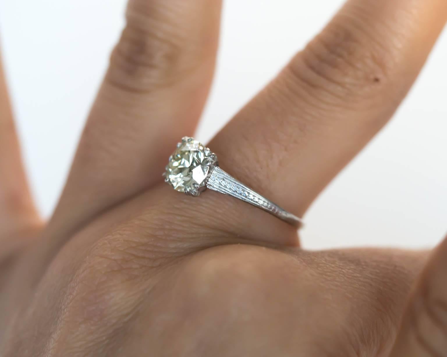 1920s Art Deco GIA Certified 1.31 Carat Diamond Platinum Engagement Ring For Sale 4