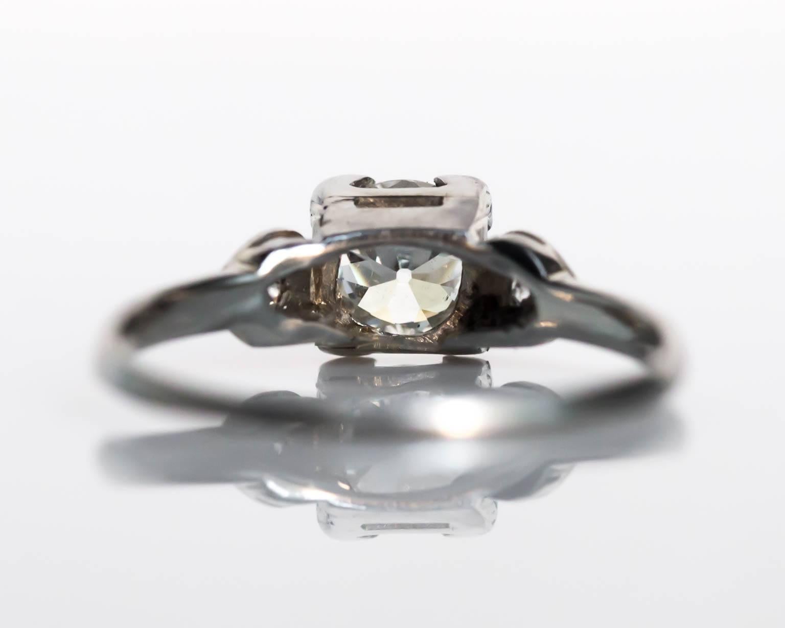 Women's 1930s Art Deco GIA Certified .60 Carat Diamond White Gold Engagement Ring