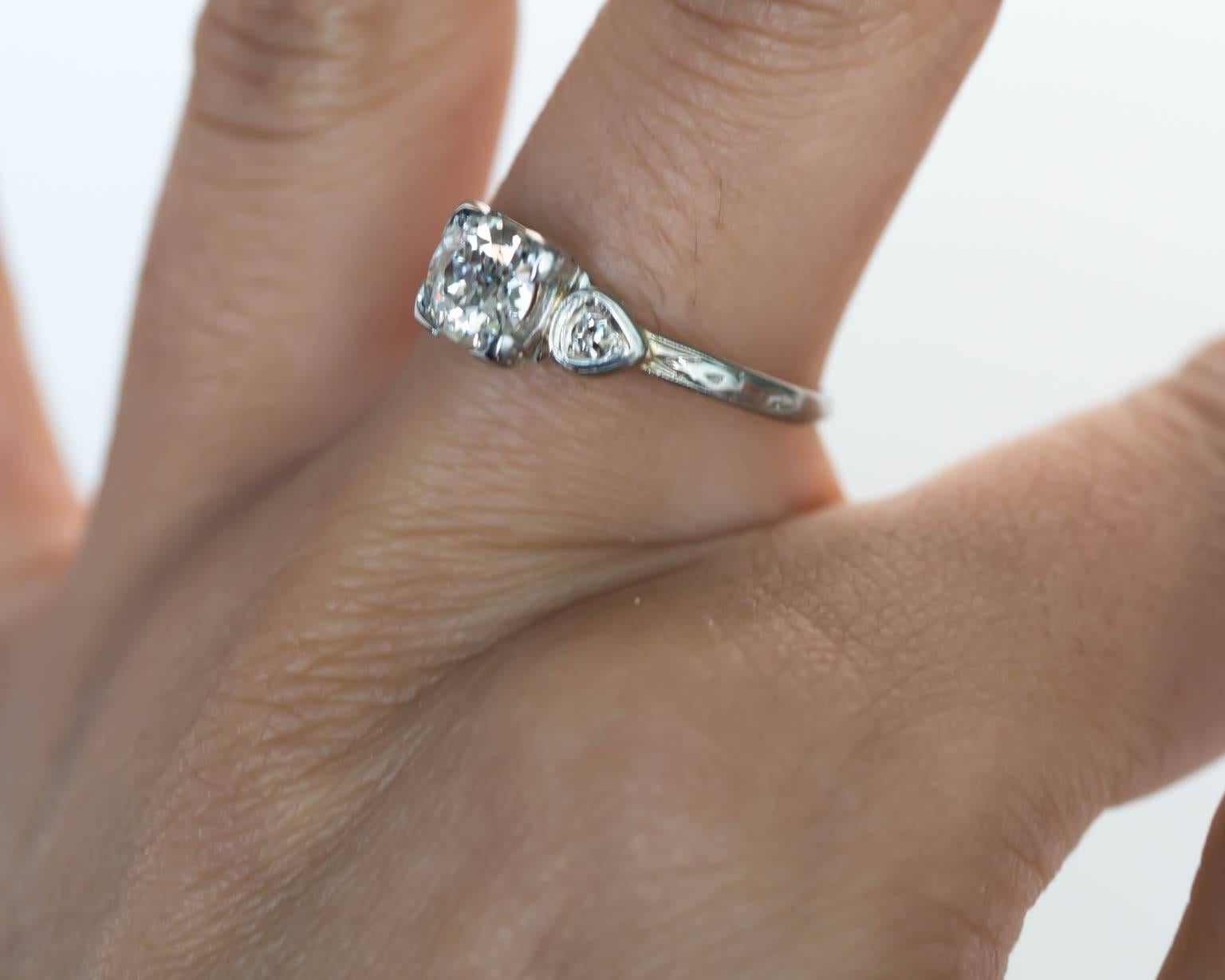 1930s Art Deco GIA Certified .60 Carat Diamond White Gold Engagement Ring 4