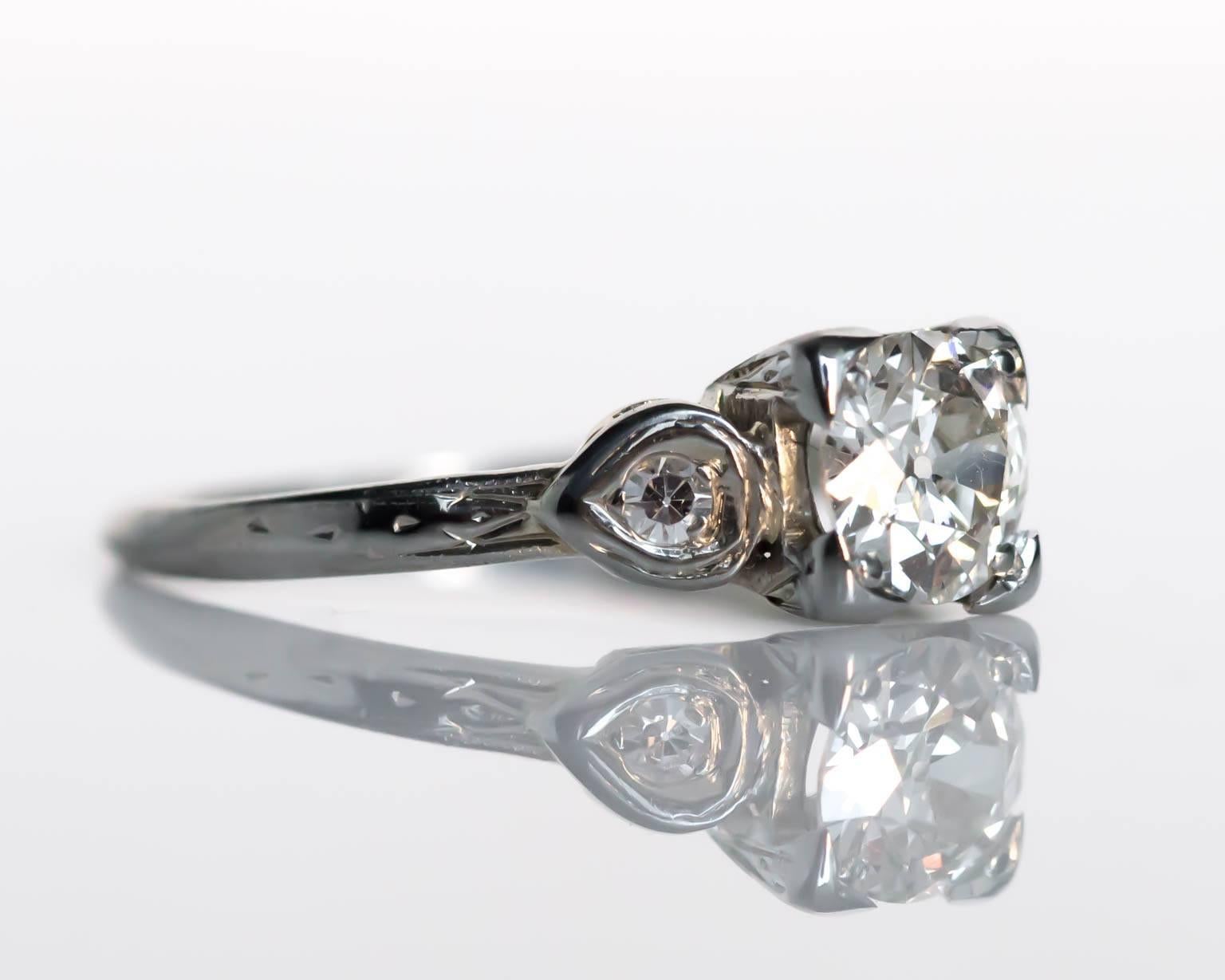 1930s Art Deco GIA Certified .60 Carat Diamond White Gold Engagement Ring In Excellent Condition In Atlanta, GA