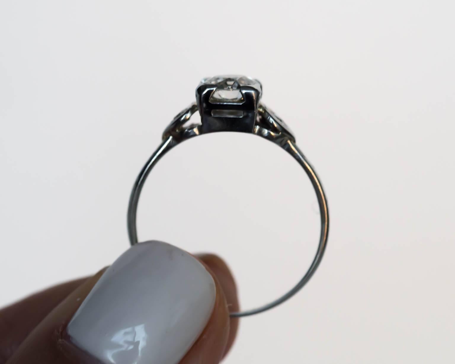 1930s Art Deco GIA Certified .60 Carat Diamond White Gold Engagement Ring 2