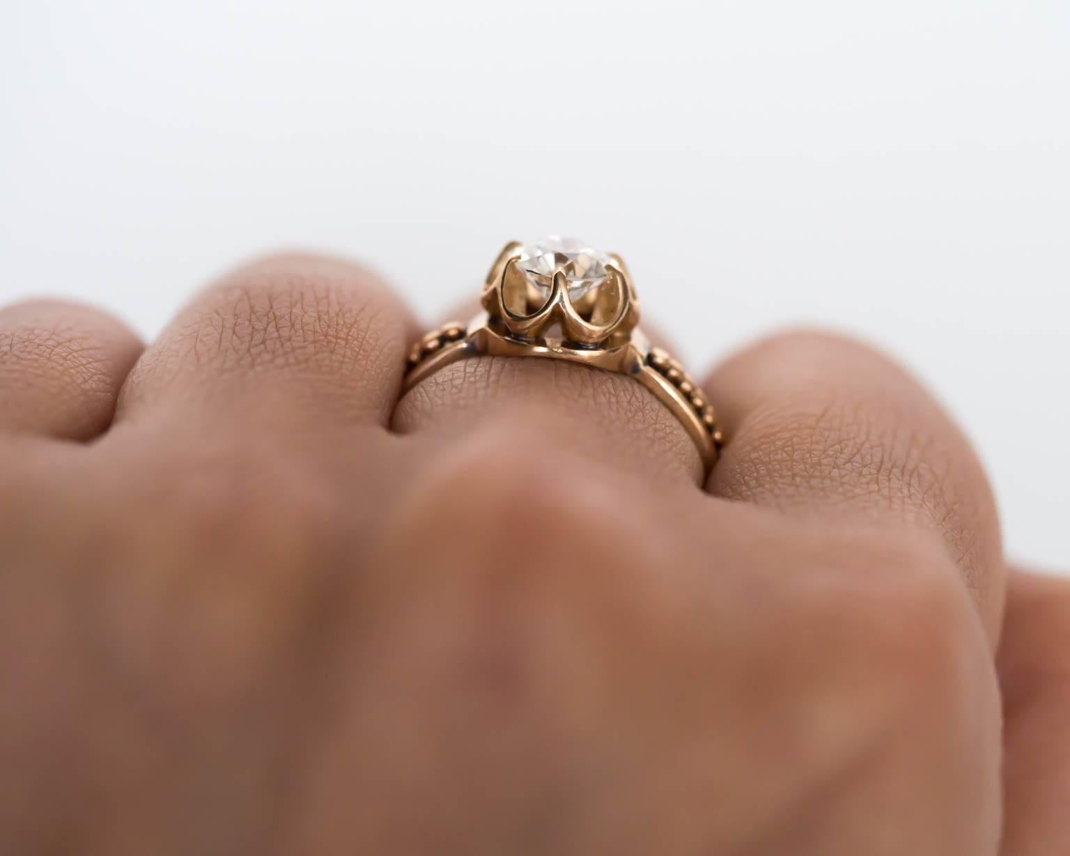 1890s Victorian .91 Carat Diamond Gold Buttercup Setting Ring For Sale 2
