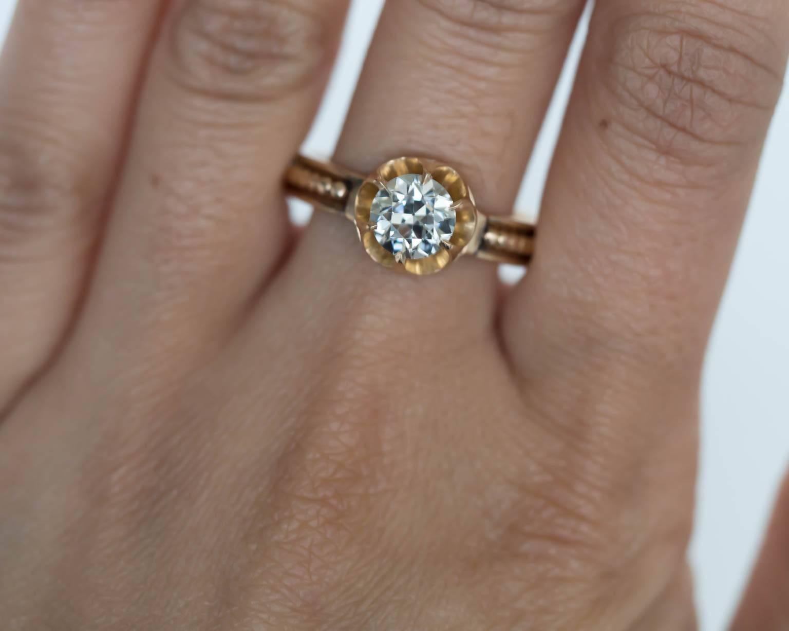 Women's 1890s Victorian .91 Carat Diamond Gold Buttercup Setting Ring For Sale