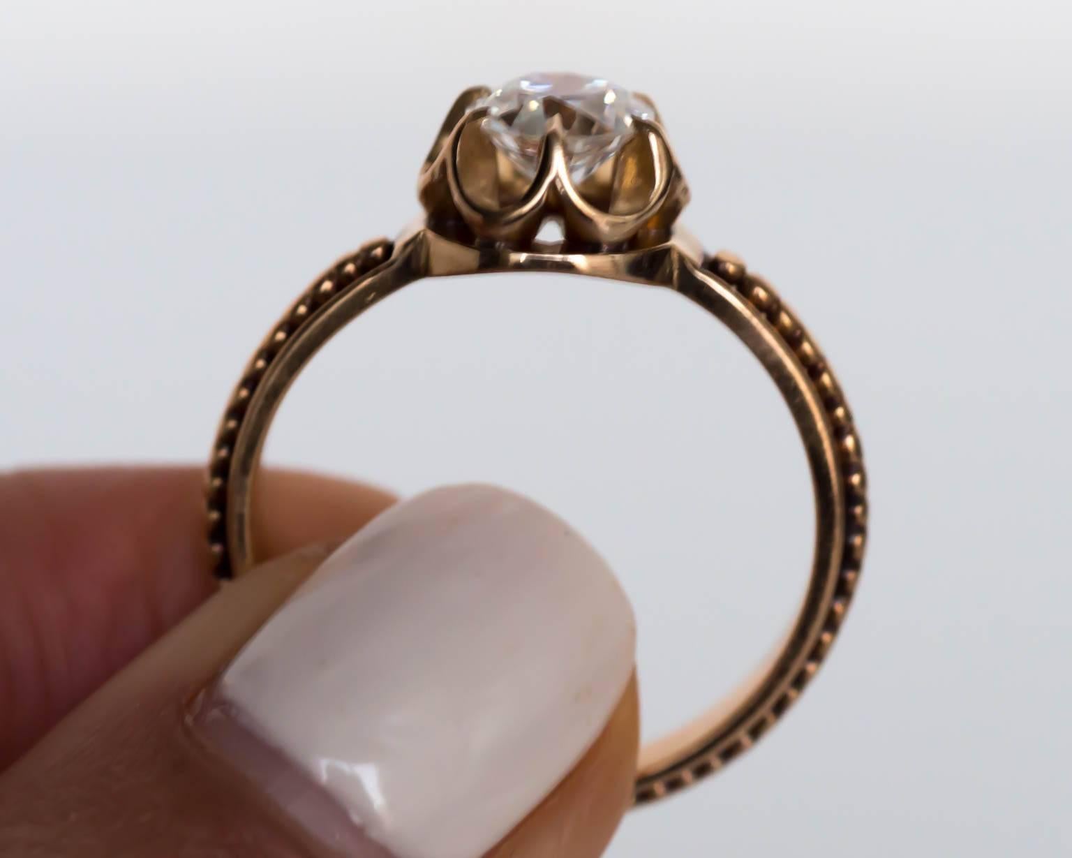 1890s Victorian .91 Carat Diamond Gold Buttercup Setting Ring In Excellent Condition For Sale In Atlanta, GA