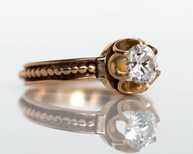 1890s Victorian .91 Carat Diamond Gold Buttercup Setting Ring For Sale