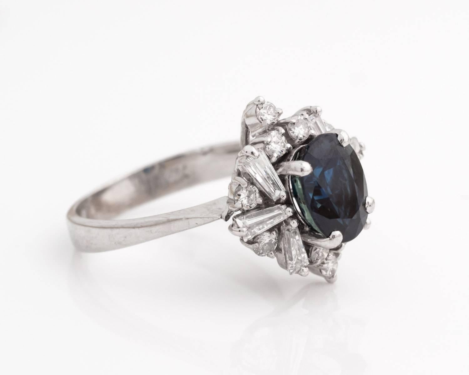 Modernist 2.00 Carat Blue Sapphire Diamond Gold Engagement Ring