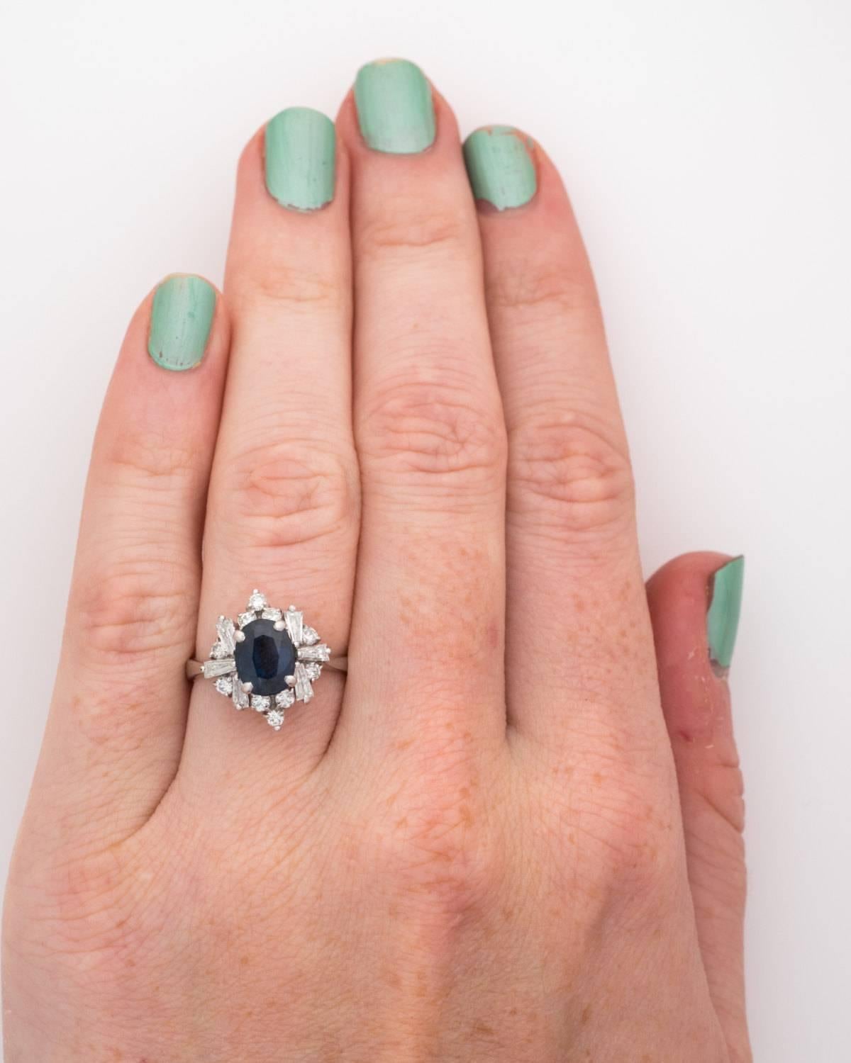 2.00 Carat Blue Sapphire Diamond Gold Engagement Ring 1