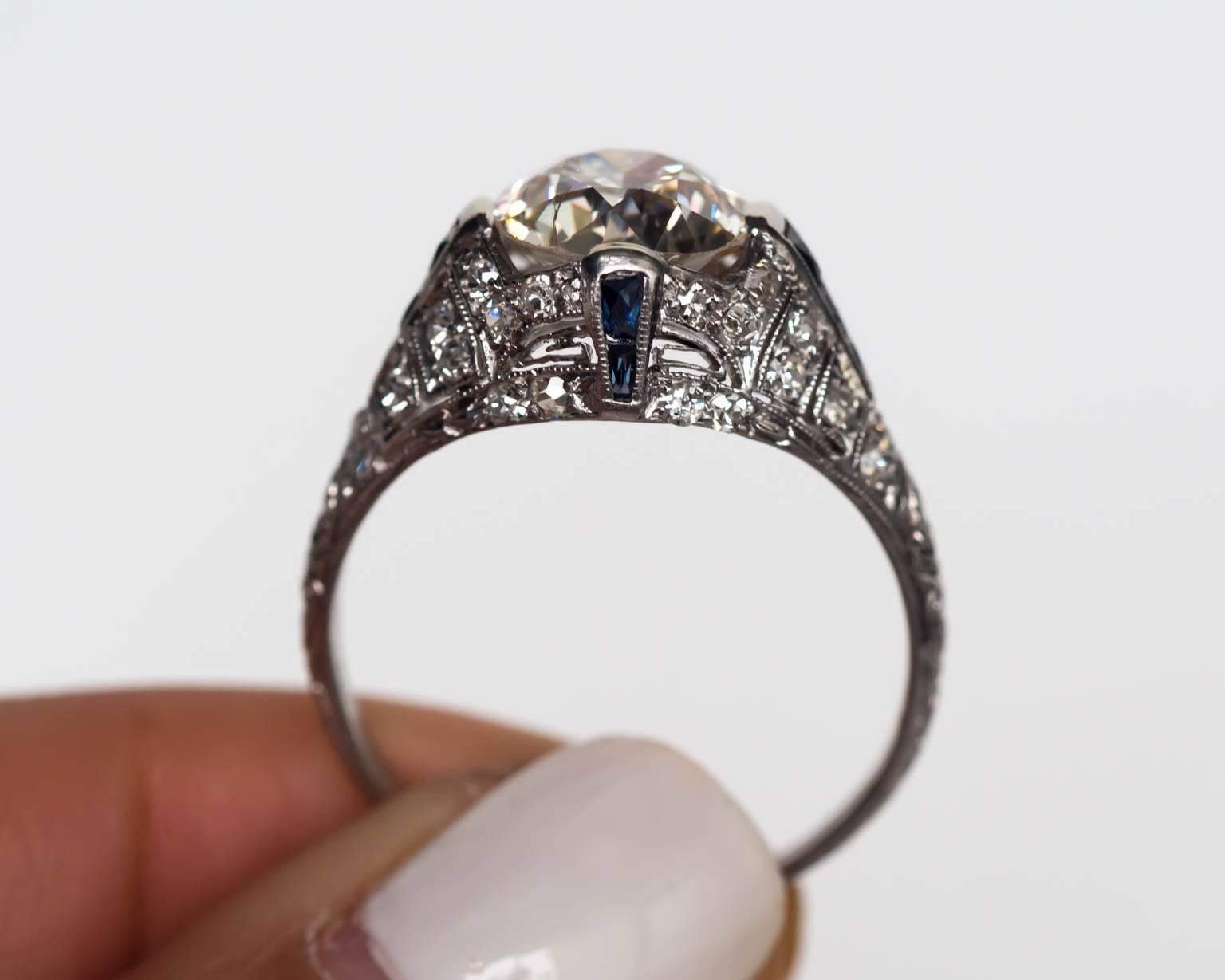 1920s Art Deco GIA Certified 2.57 Carat Diamond Platinum Engagement Ring 2