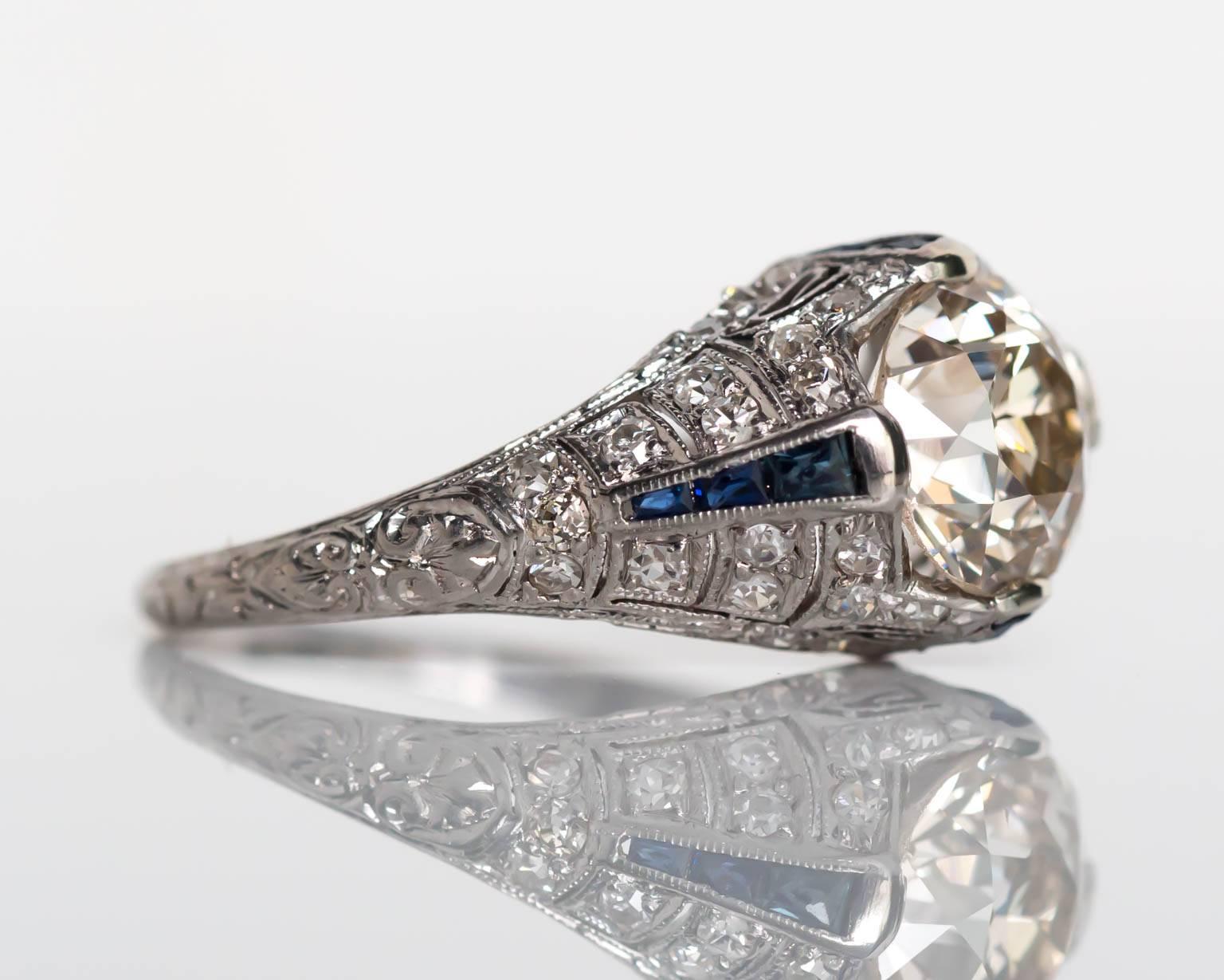 1920s Art Deco GIA Certified 2.57 Carat Diamond Platinum Engagement Ring In Excellent Condition In Atlanta, GA