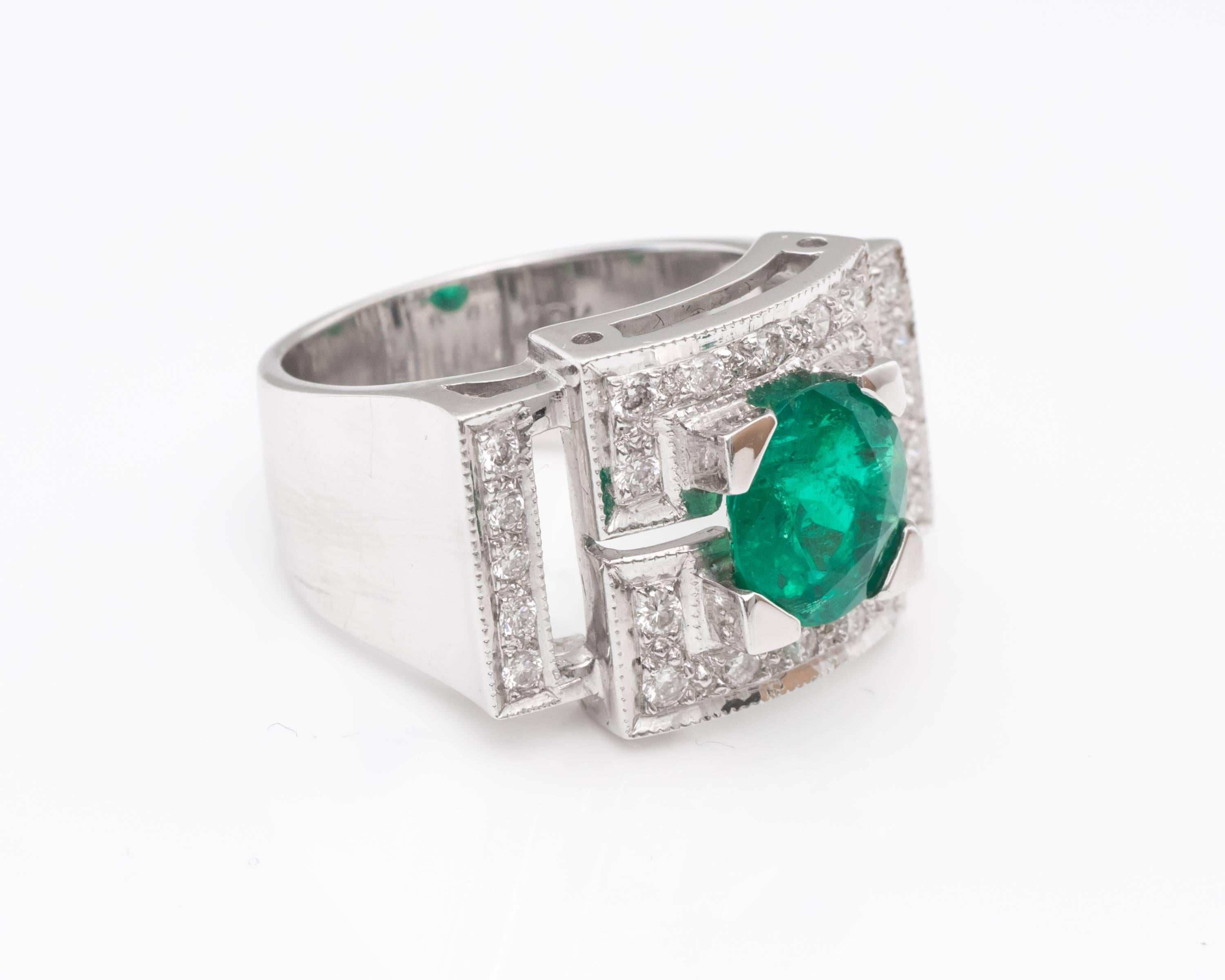 Retro Colombian Emerald Diamond Gold Ring