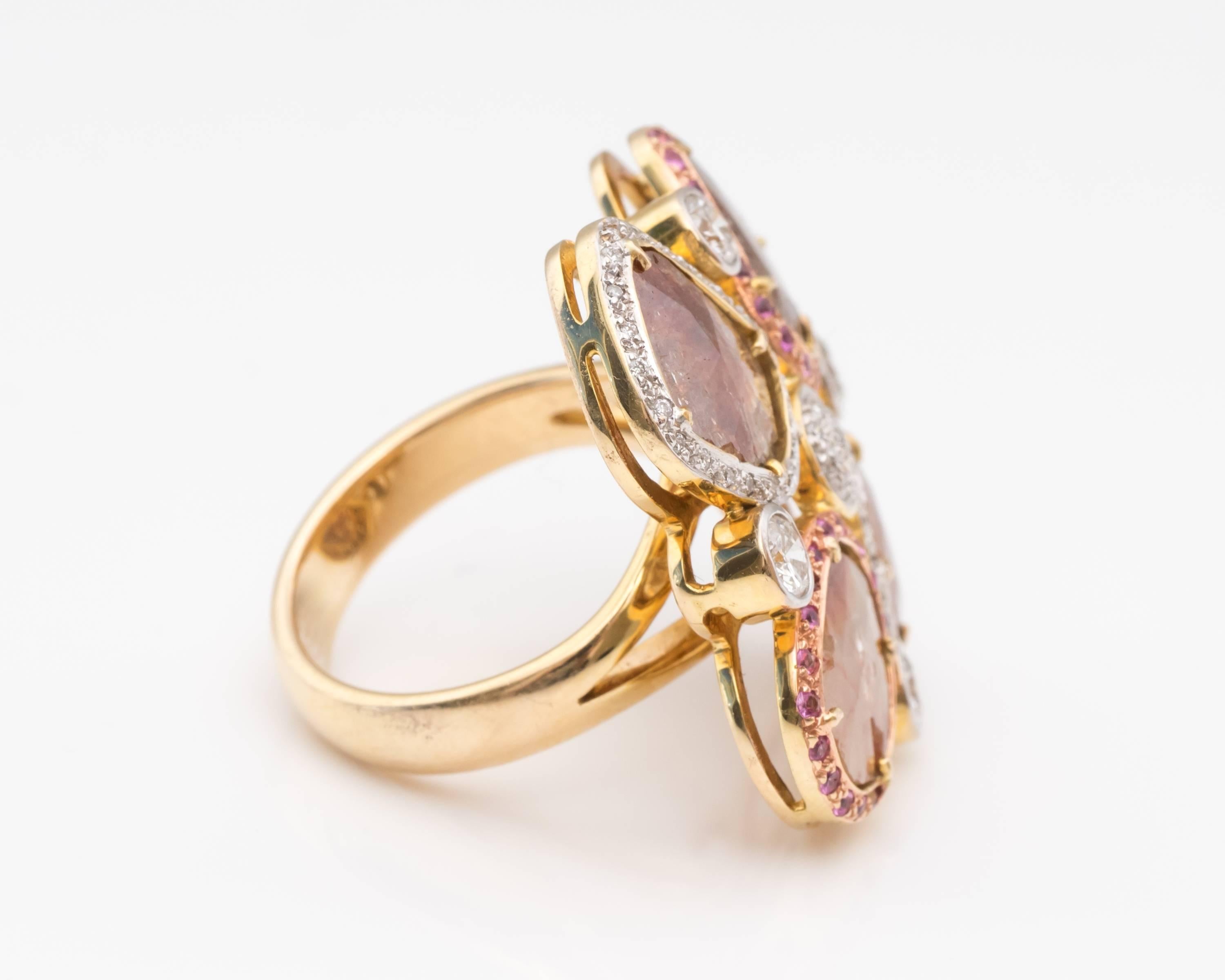 Yellow Gold Diamond Cocktail Ring with 4 Carat Diamond Slices In New Condition In Atlanta, GA