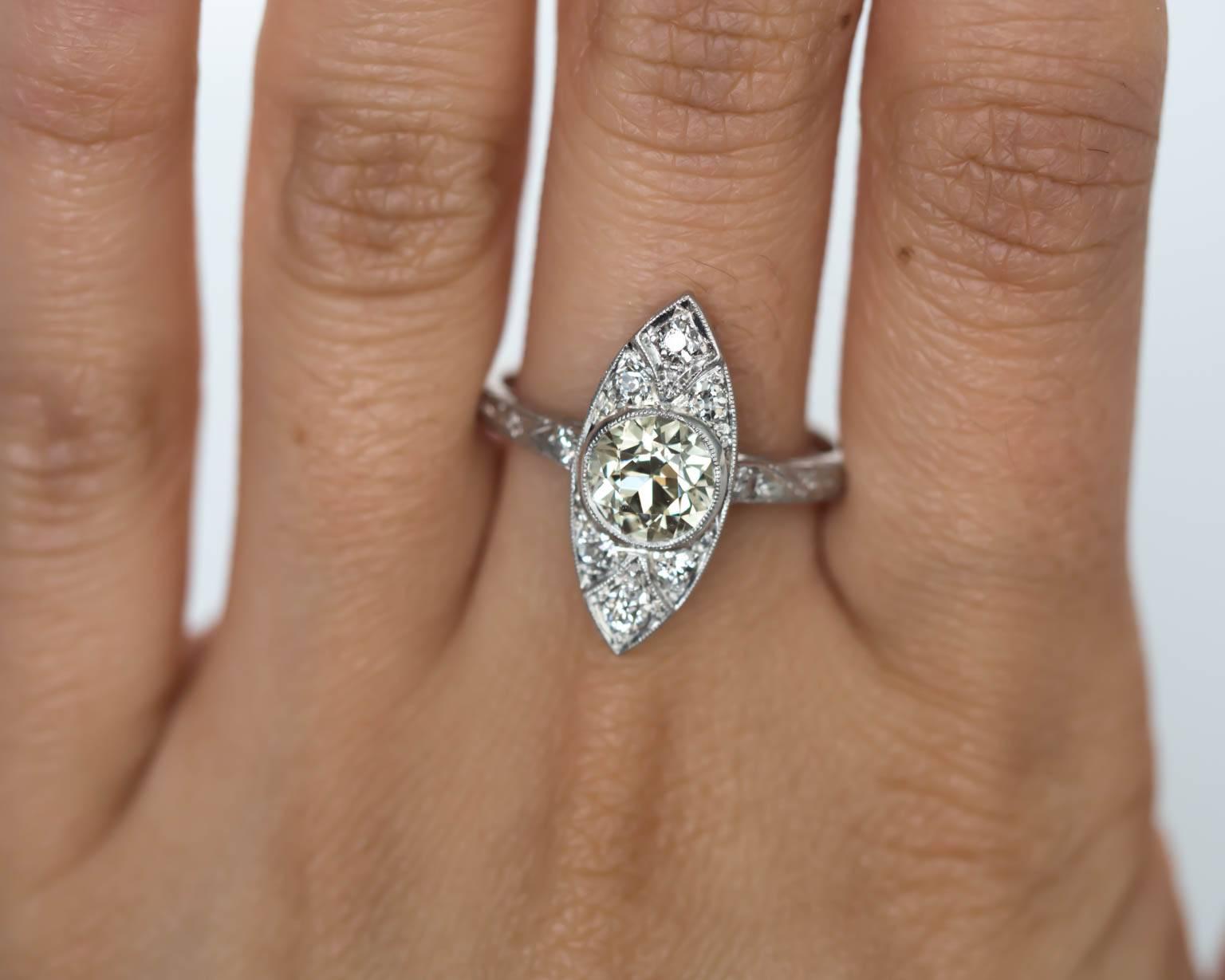 1920s Art Deco Platinum Navette Shape GIA Certified 1.10 Carat Diamond Ring 2