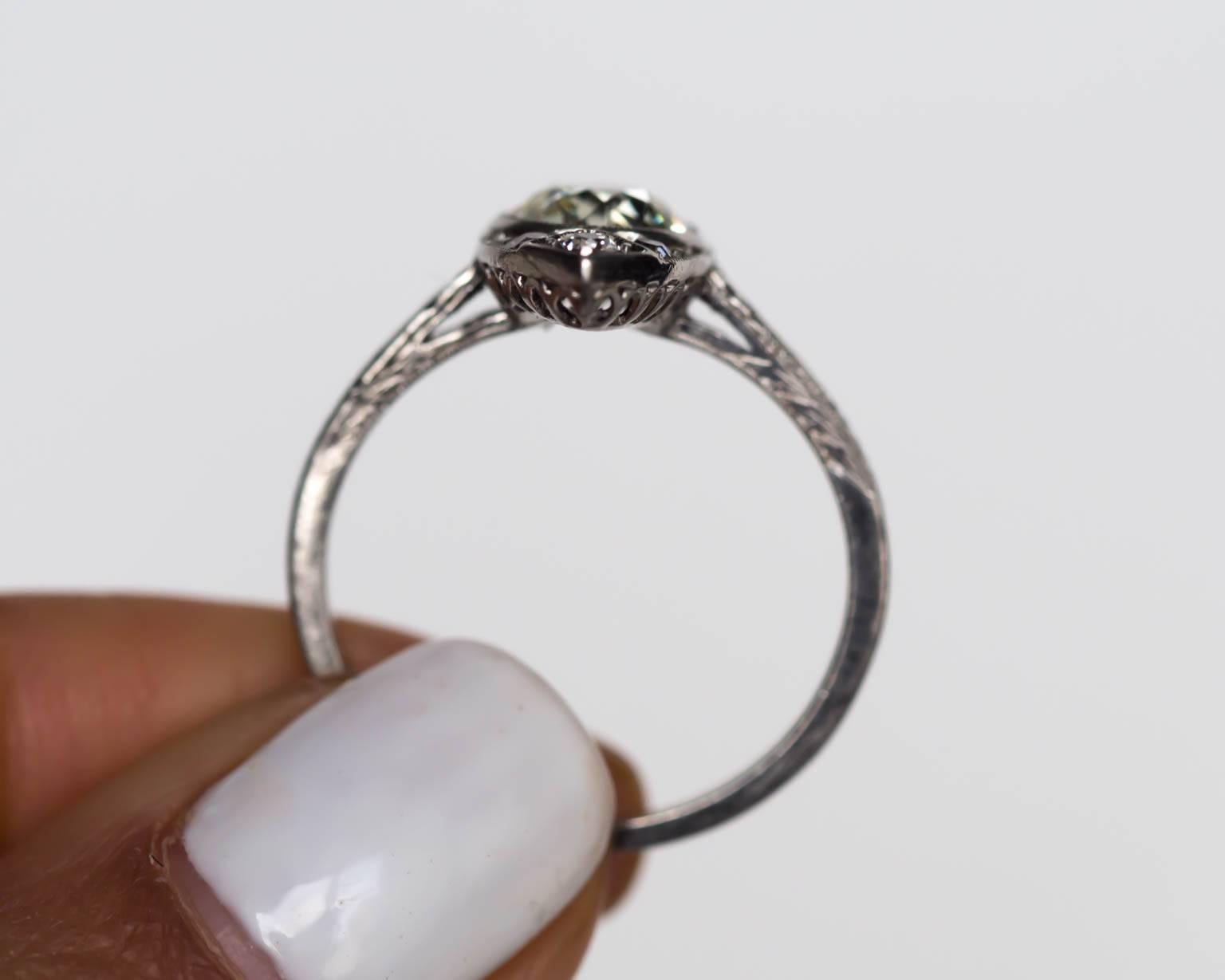 1920s Art Deco Platinum Navette Shape GIA Certified 1.10 Carat Diamond Ring 1