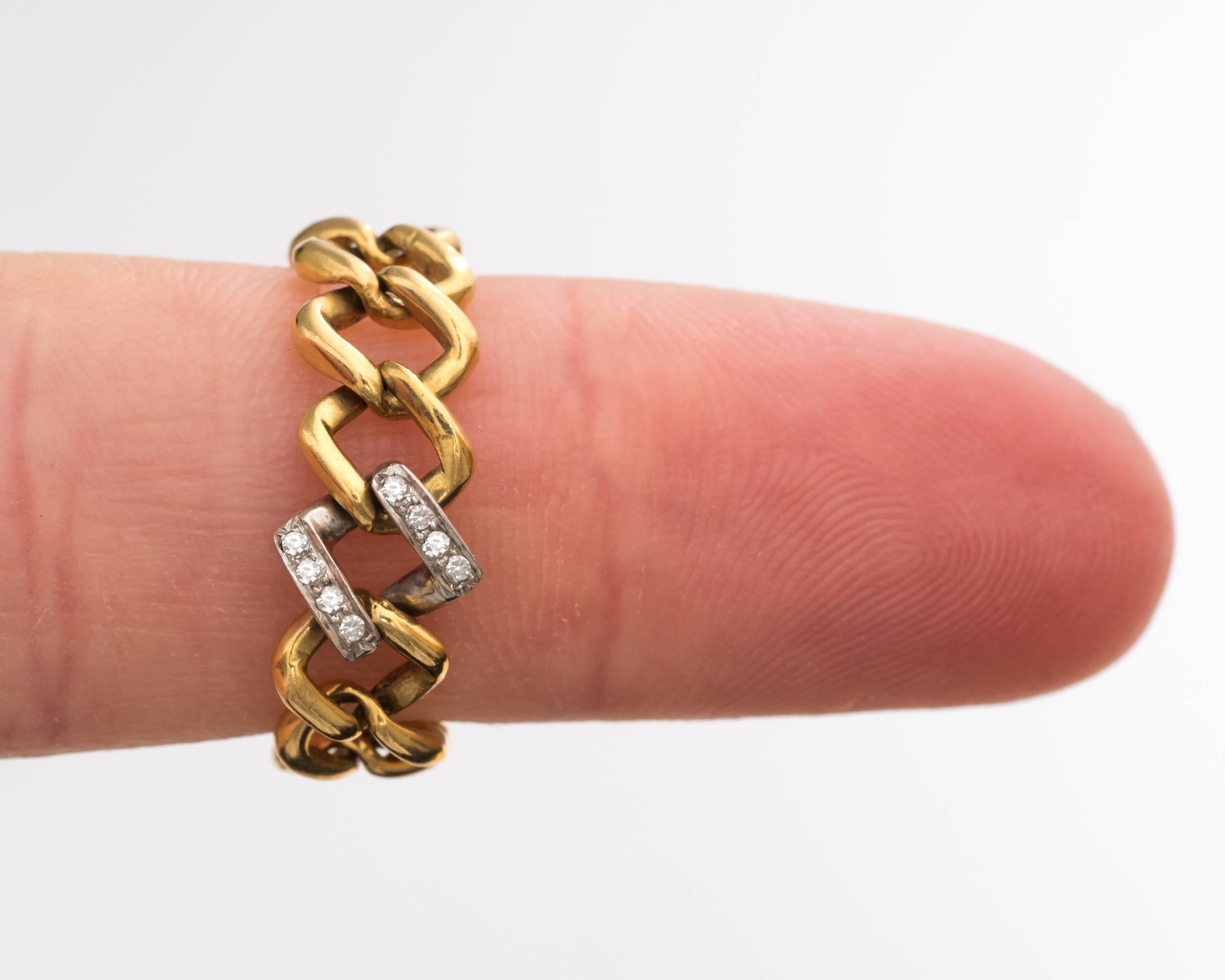 Women's or Men's 1980s Two-Tone Chain Link Ring with Diamonds For Sale