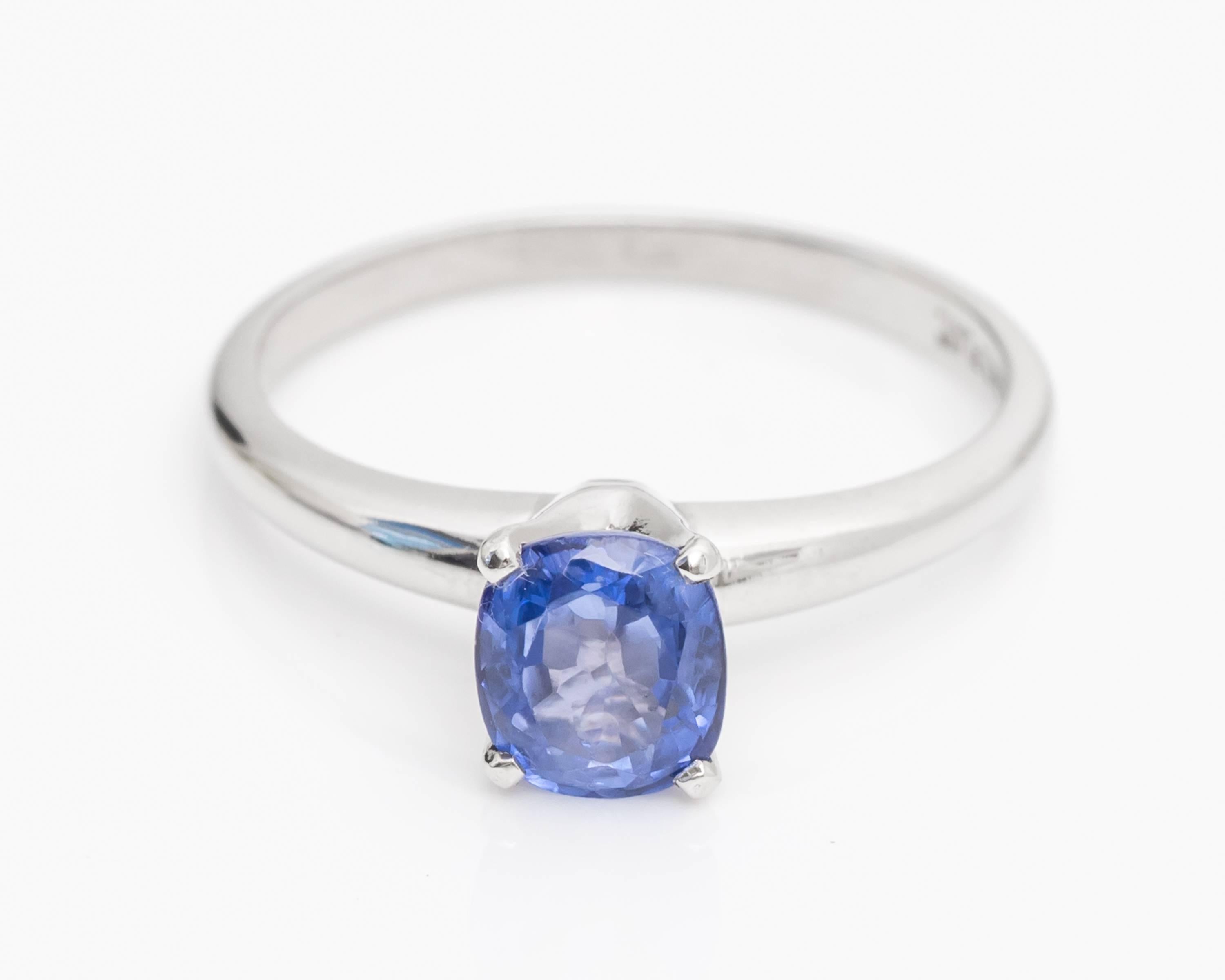 1970s Platinum Cushion or Oval Sapphire Ring For Sale 1