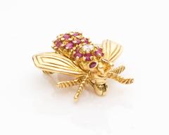 1960s Tiffany & Co. 18k Yellow Gold, Diamond, Ruby, Pink Sapphire Bee Pin