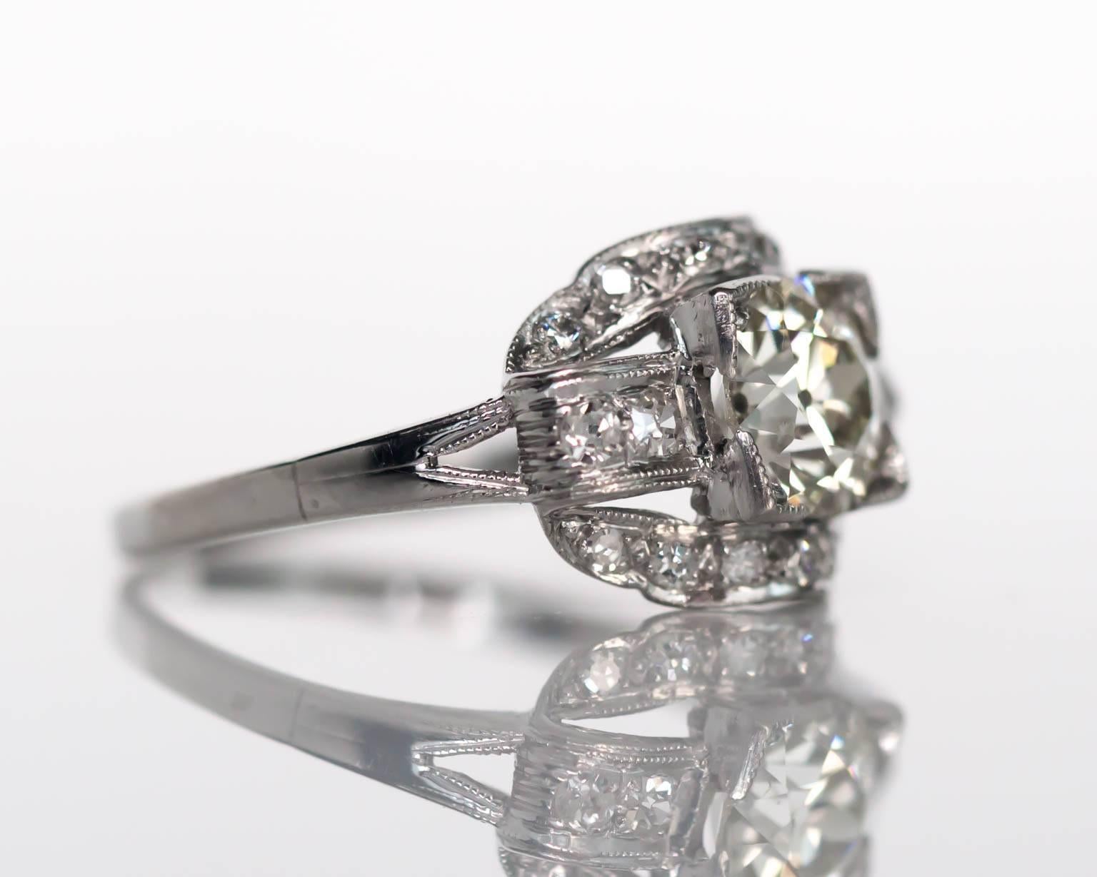 1920er Jahre Art Deco Platin GIA zertifiziert 1,04 Karat Diamant Verlobungsring (Art déco) im Angebot