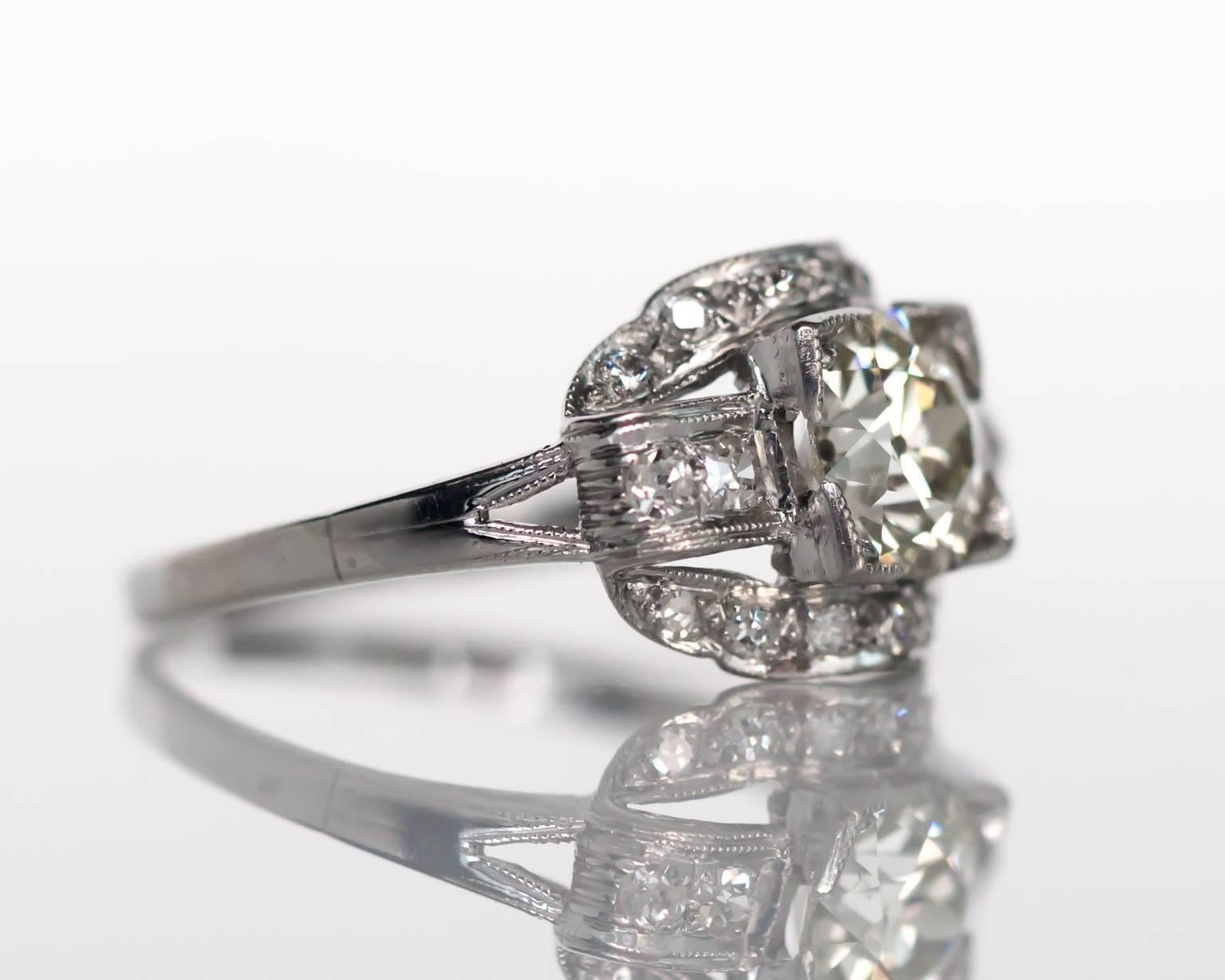 Anillo de compromiso de diamantes de platino con certificado GIA de 1,04 quilates Art Decó de los años 20 en Excelente estado para la venta en Hicksville, NY