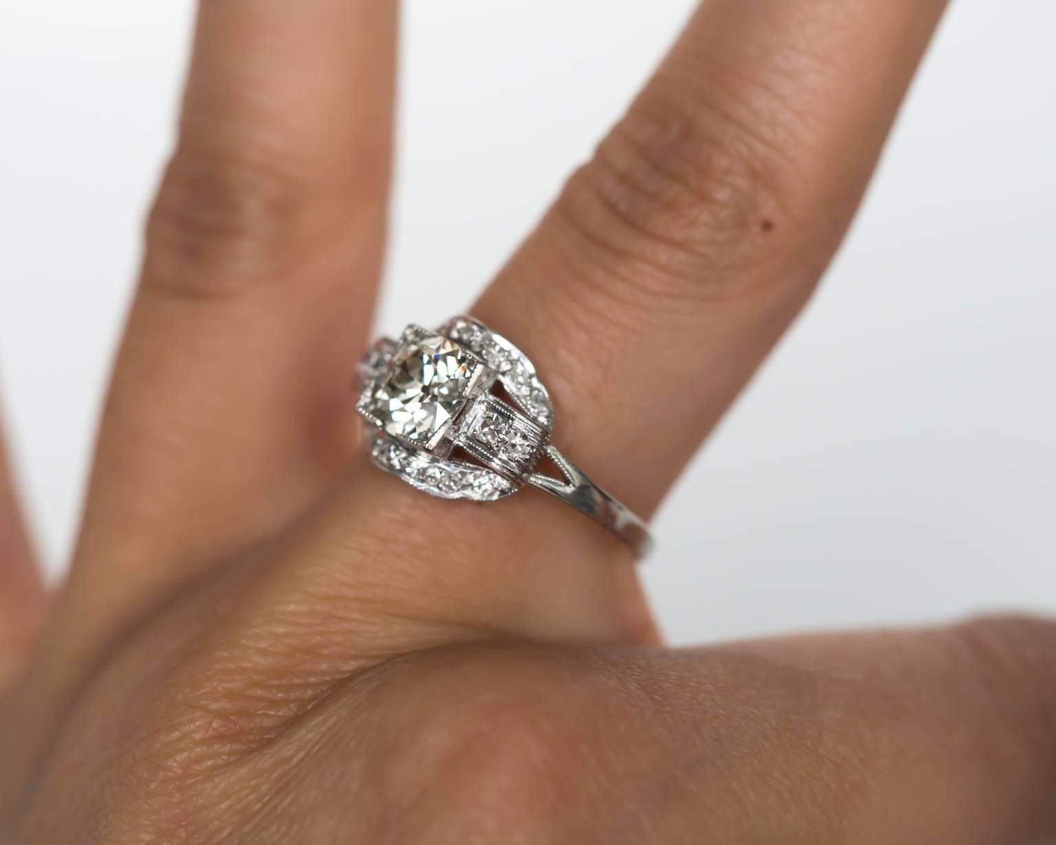 1920er Jahre Art Deco Platin GIA zertifiziert 1,04 Karat Diamant Verlobungsring im Angebot 3
